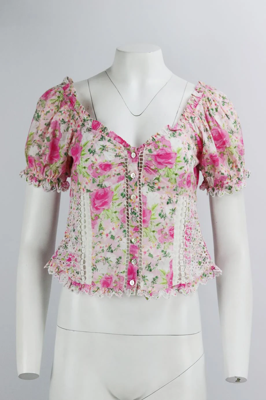 LOVESHACKFANCY EMBROIDERED FLORAL PRINT COTTON TOP US 4 UK 8 - Image 2