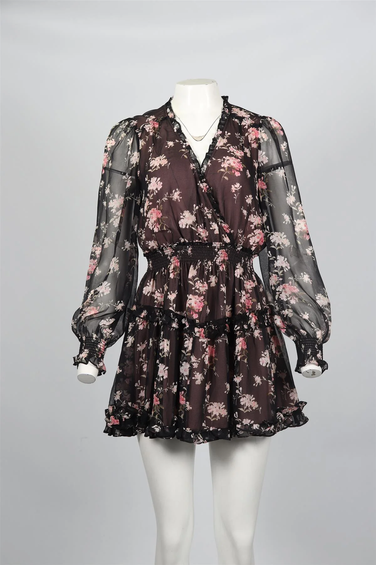 LOVESHACKFANCY FLORAL PRINT SILK MINI DRESS MEDIUM - Image 2