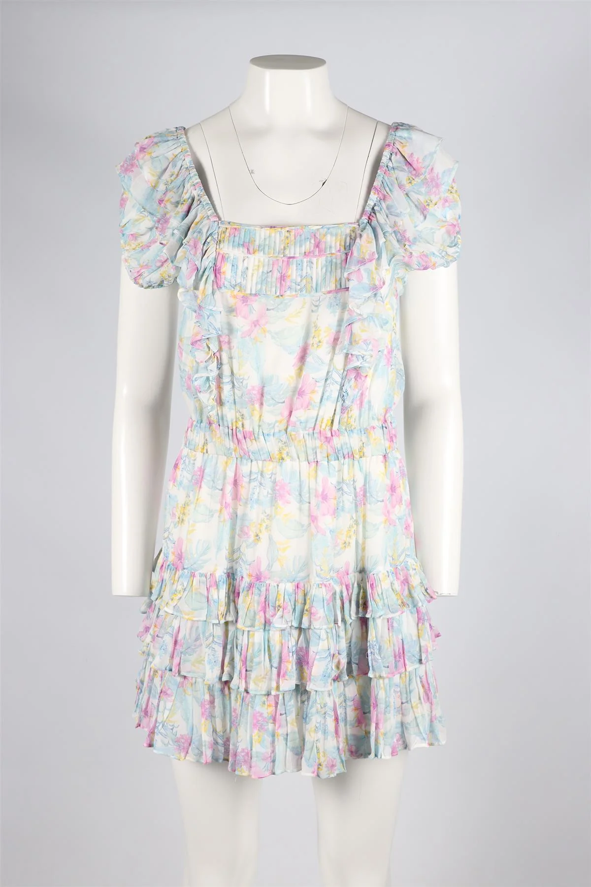 LOVESHACKFANCY MULTICOLOURED CHIFFON MINI DRESS SMALL - Image 2