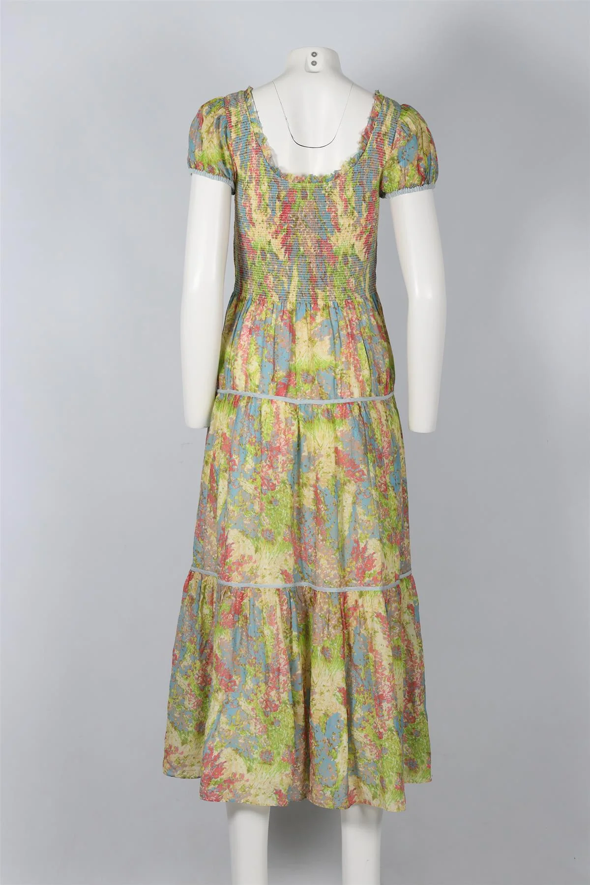 LOVESHACKFANCY MULTICOLOURED FLORAL PRINT COTTON BLEND MAXI DRESS SMALL - Image 4