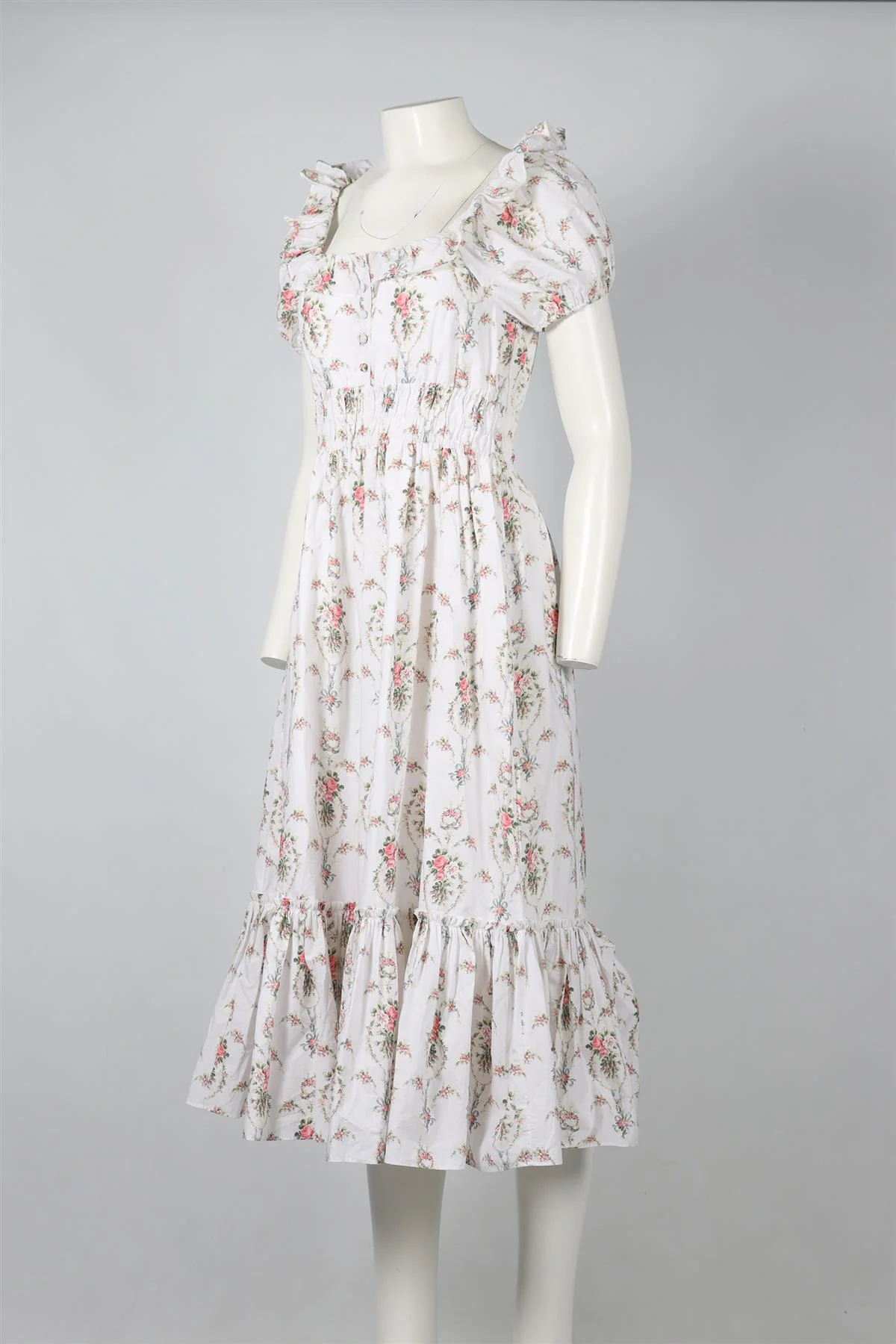LOVESHACKFANCY MULTICOLOURED FLORAL PRINT COTTON MIDI DRESS SMALL - Image 3