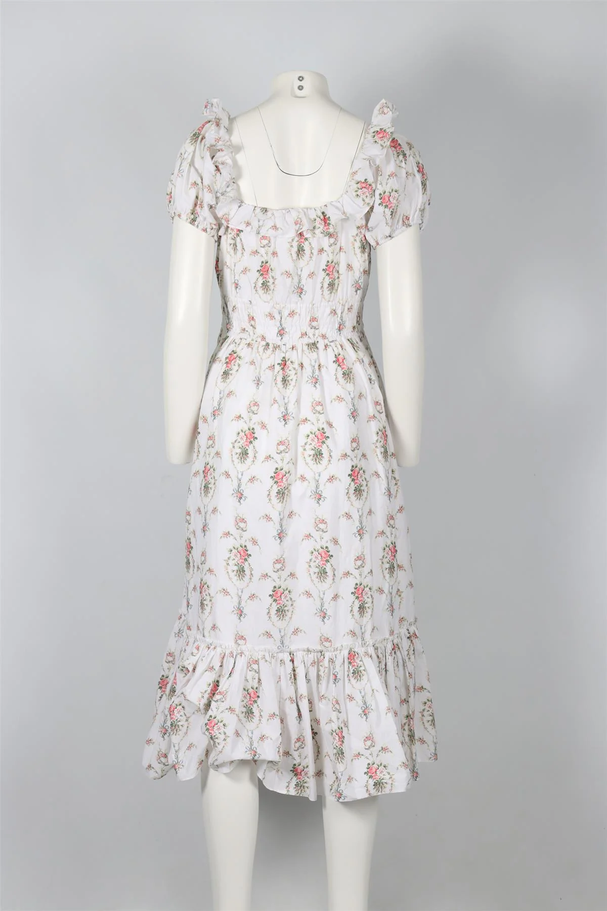 LOVESHACKFANCY MULTICOLOURED FLORAL PRINT COTTON MIDI DRESS SMALL - Image 4