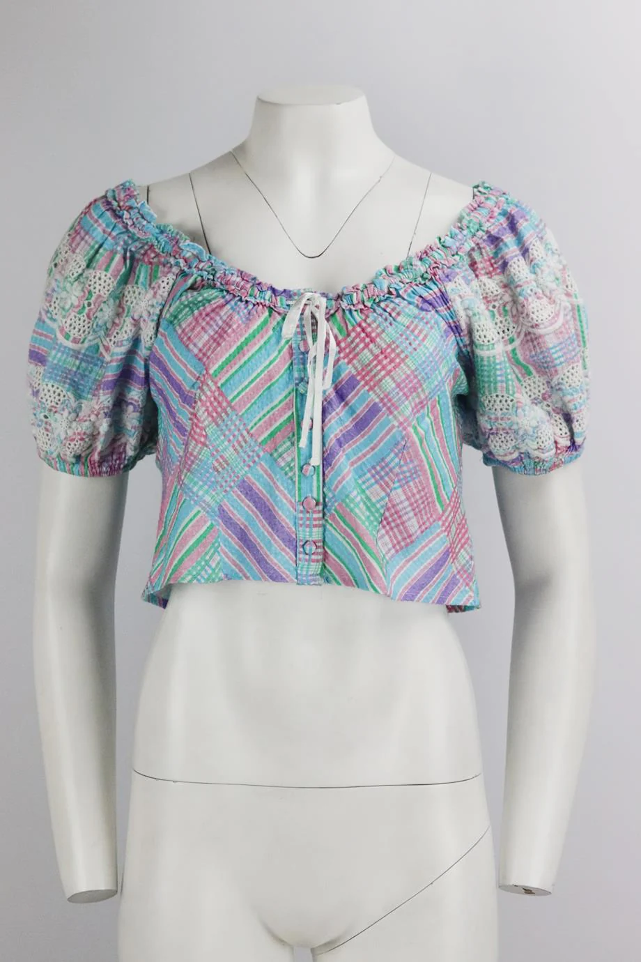 LOVESHACKFANCY OFF THE SHOULDER CROPPED CHECKED COTTON TOP US 6 UK 10 - Image 2