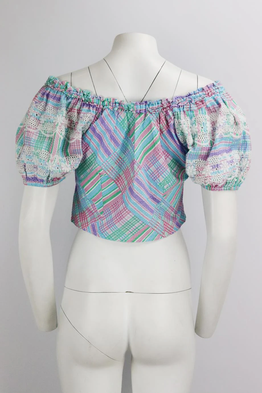 LOVESHACKFANCY OFF THE SHOULDER CROPPED CHECKED COTTON TOP US 6 UK 10 - Image 4