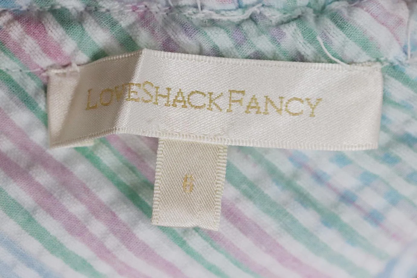 LOVESHACKFANCY OFF THE SHOULDER CROPPED CHECKED COTTON TOP US 6 UK 10 - Image 5