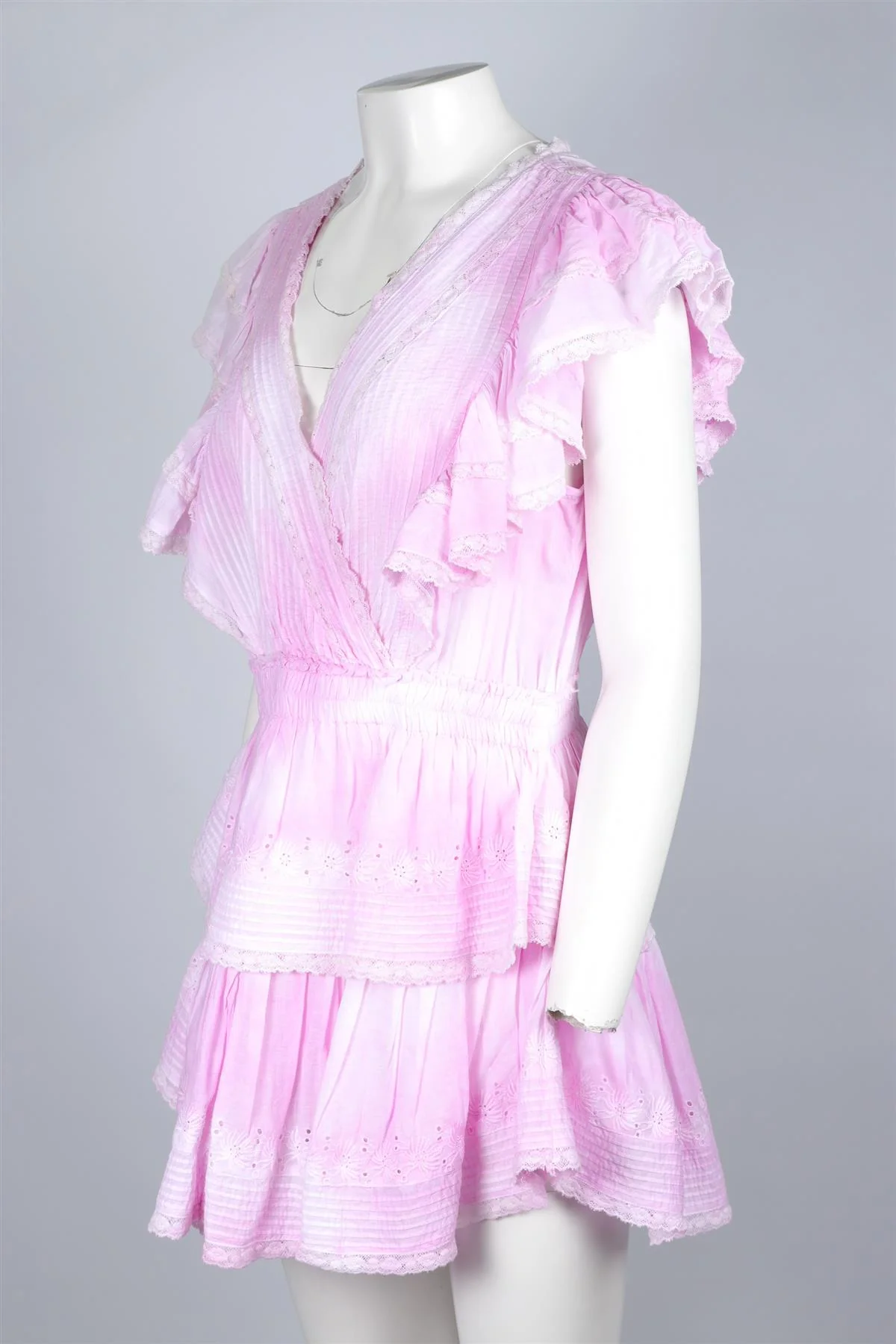 LOVESHACKFANCY PINK COTTON MINI DRESS LARGE - Image 3