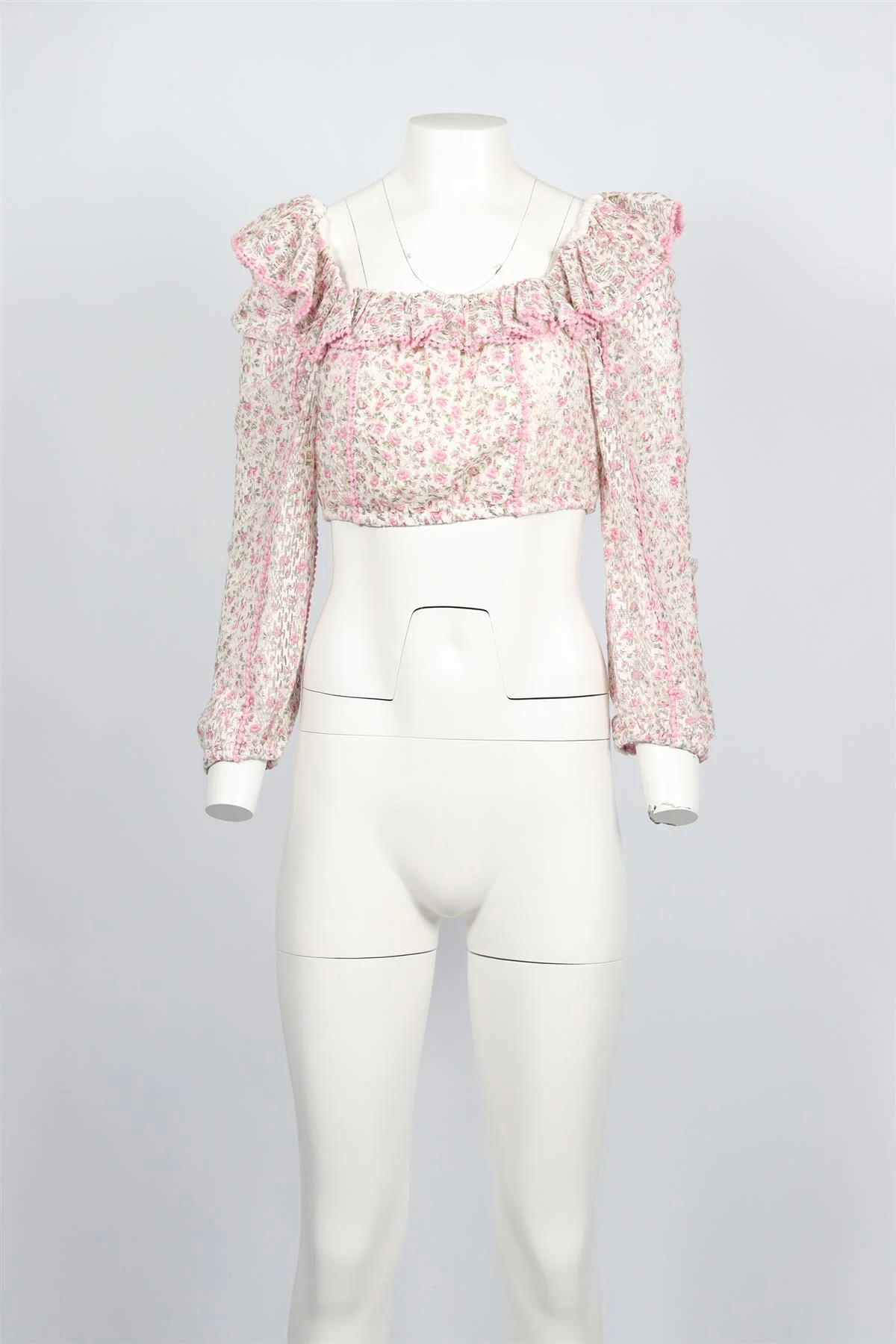 LOVESHACKFANCY PINK CROPPED COTTON BLEND TOP SMALL - Image 2