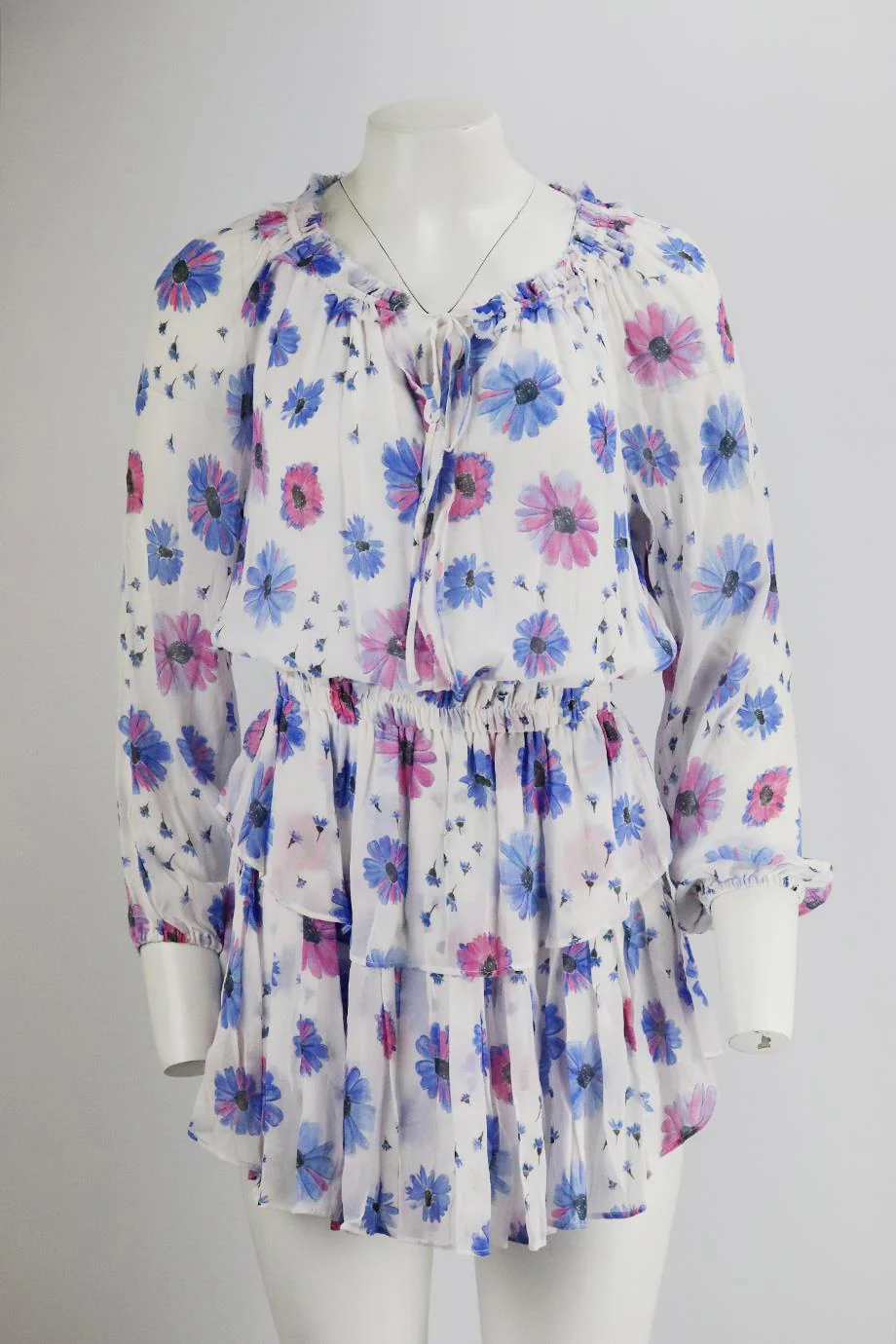 LOVESHACKFANCY TIERED FLORAL PRINT CHIFFON MINI DRESS SMALL - Image 2