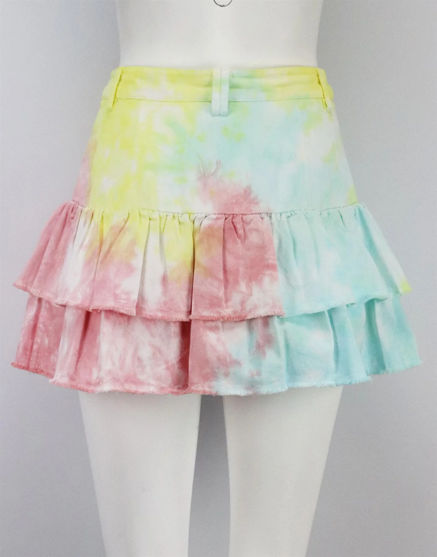 LOVESHACKFANCY TIERED TIE DYED DENIM MINI SKIRT US 4 UK 8 - Image 4