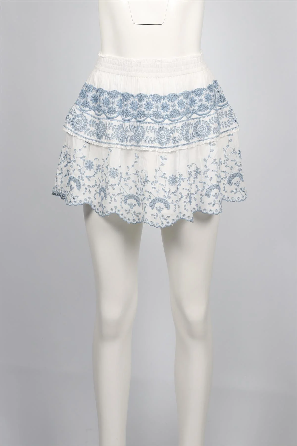 LOVESHACKFANCY WHITE AND BLUE VOILE MINI SKIRT SMALL - Image 2
