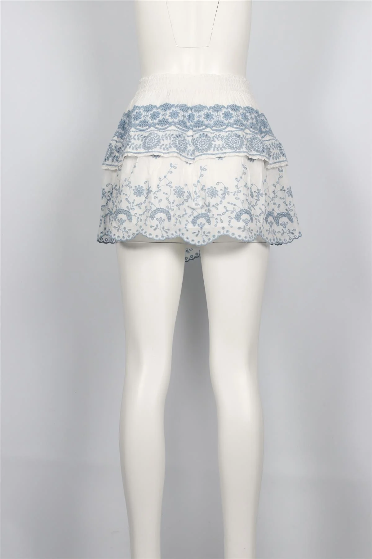 LOVESHACKFANCY WHITE AND BLUE VOILE MINI SKIRT SMALL - Image 4