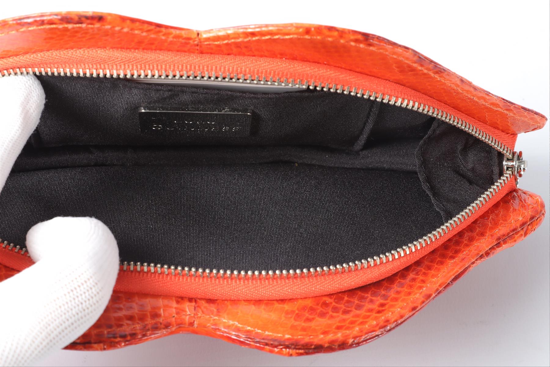 LULU GUINNESS ORANGE LIPS SNAKESKIN CLUTCH - Image 10