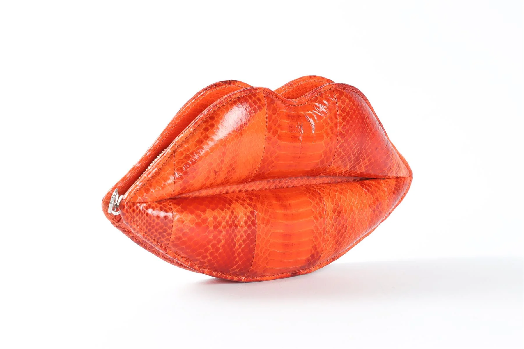 LULU GUINNESS ORANGE LIPS SNAKESKIN CLUTCH - Image 3