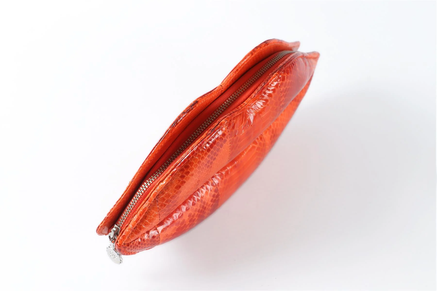 LULU GUINNESS ORANGE LIPS SNAKESKIN CLUTCH - Image 8