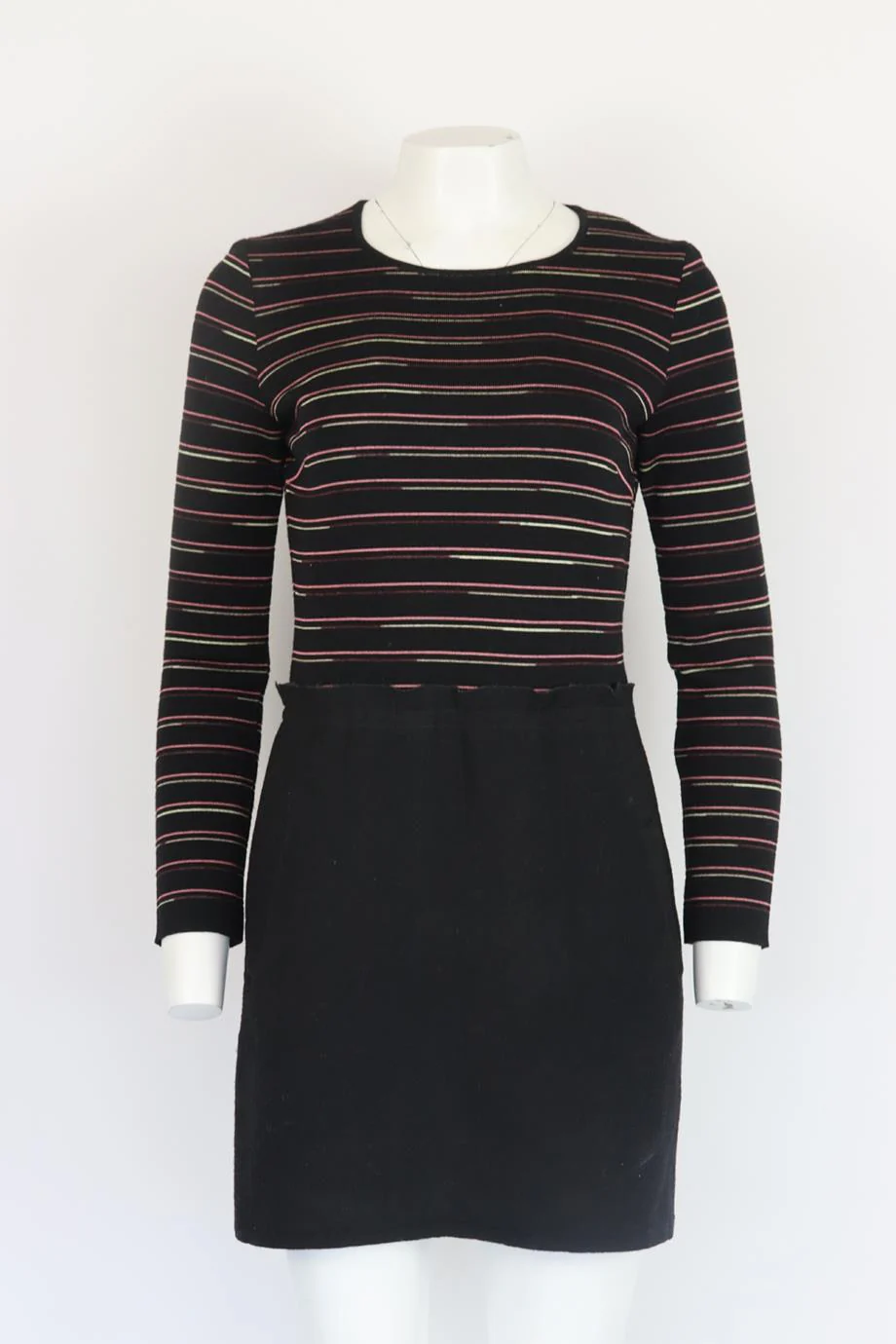 M MISSONI STRIPED STRETCH KNIT AND WOOL MINI DRESS MEDIUM - Image 2