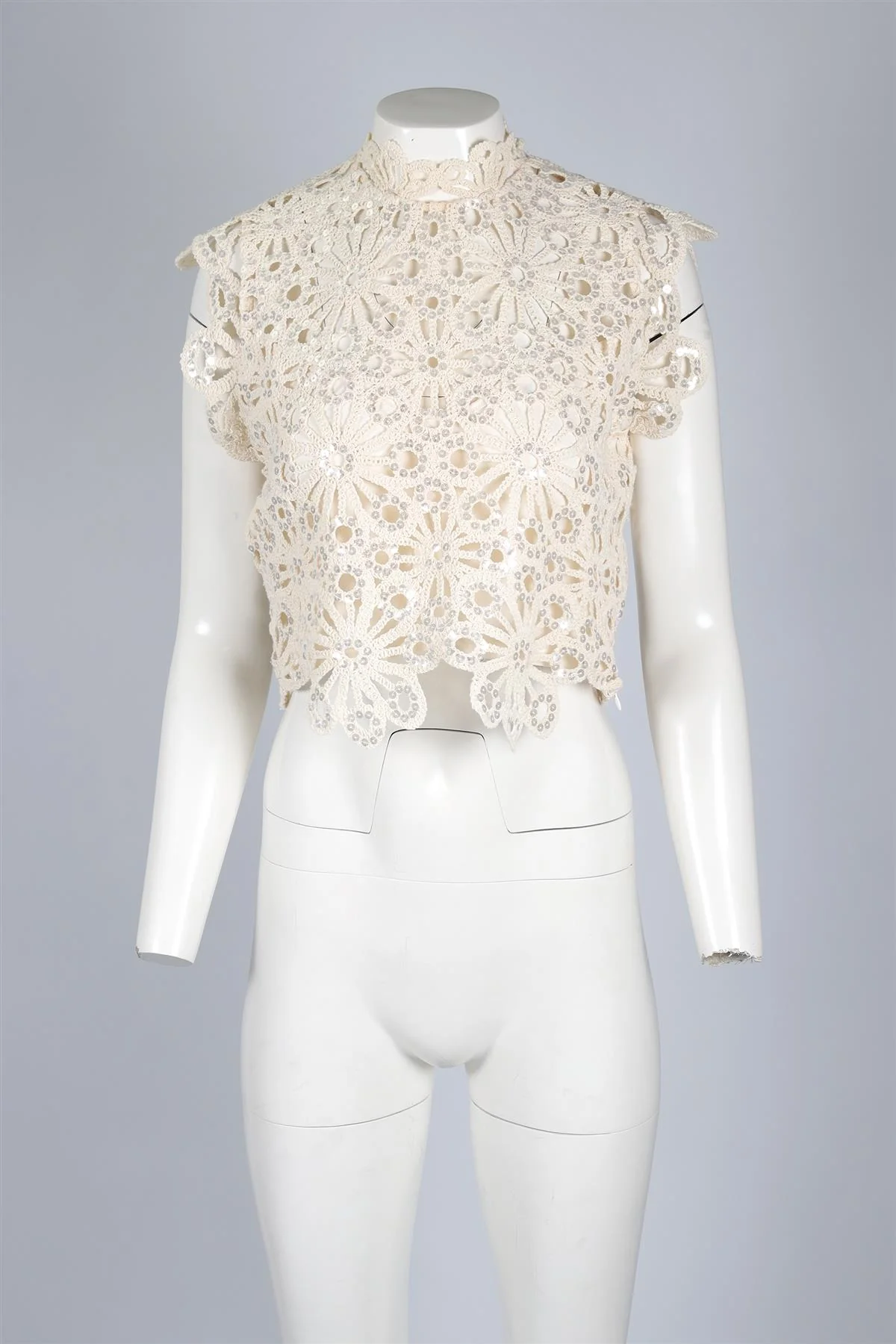 MAJE CREAM SEQUIN AND CROCHET TOP UK 10 - Image 2