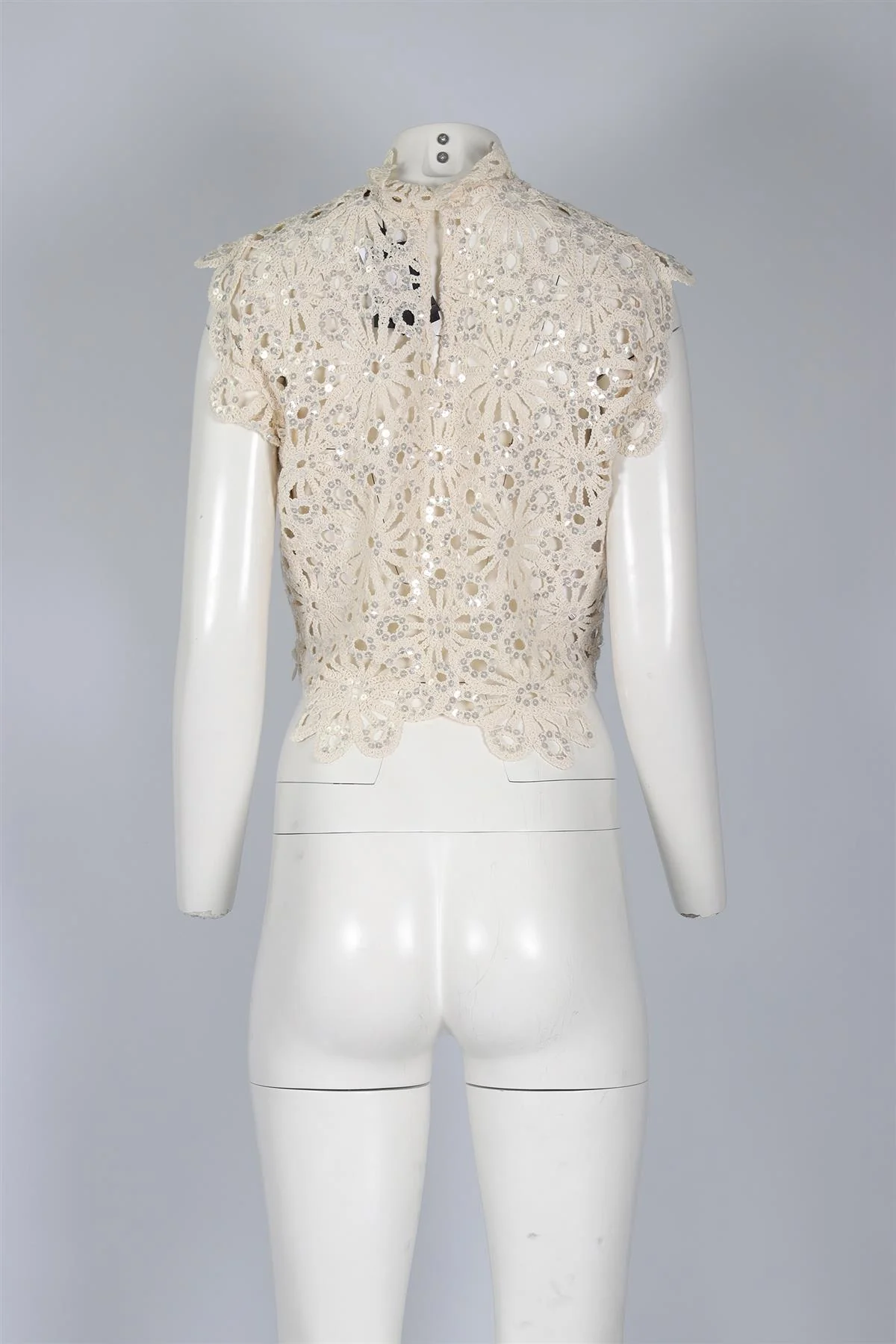 MAJE CREAM SEQUIN AND CROCHET TOP UK 10 - Image 4