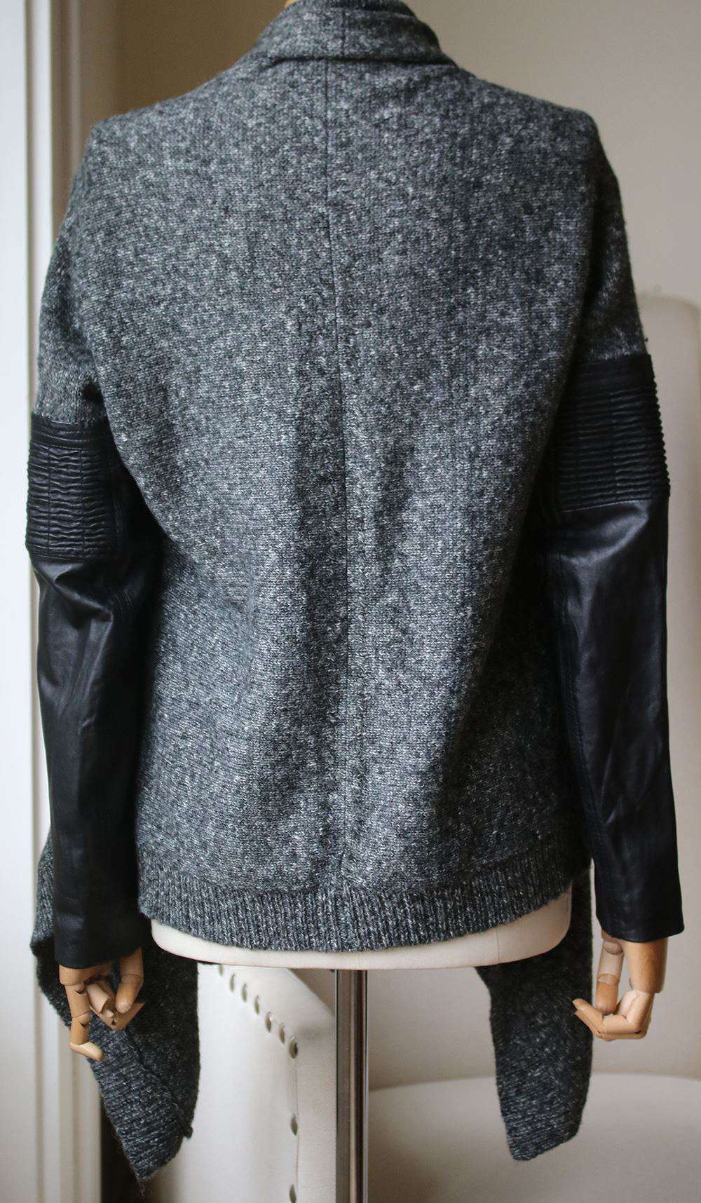 MAJE LEATHER SLEEVE KNIT CARDIGAN SMALL - Image 3