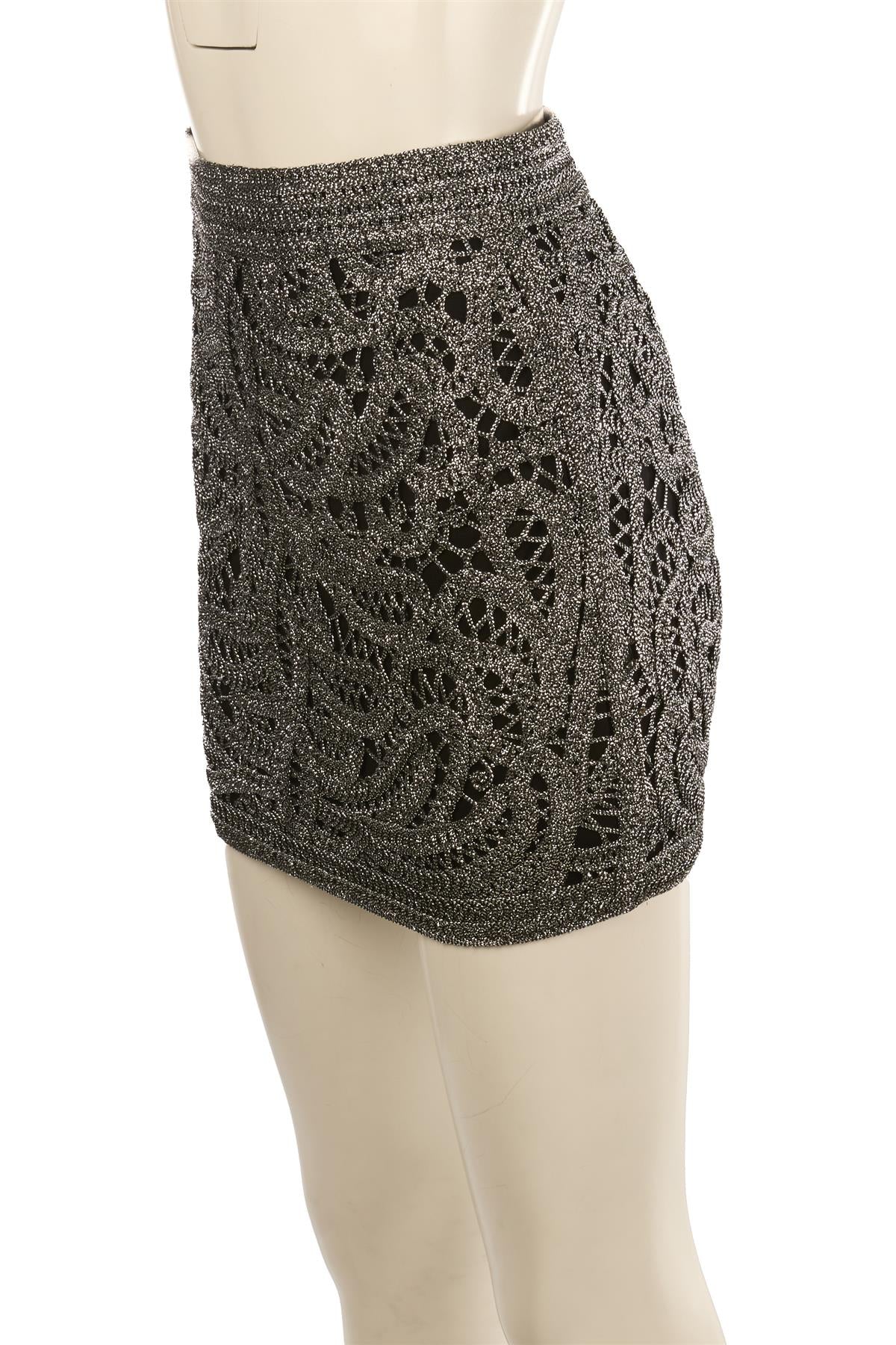MAJE SILVER KNIT MINI SKIRT FR 36 UK 8 - Image 3