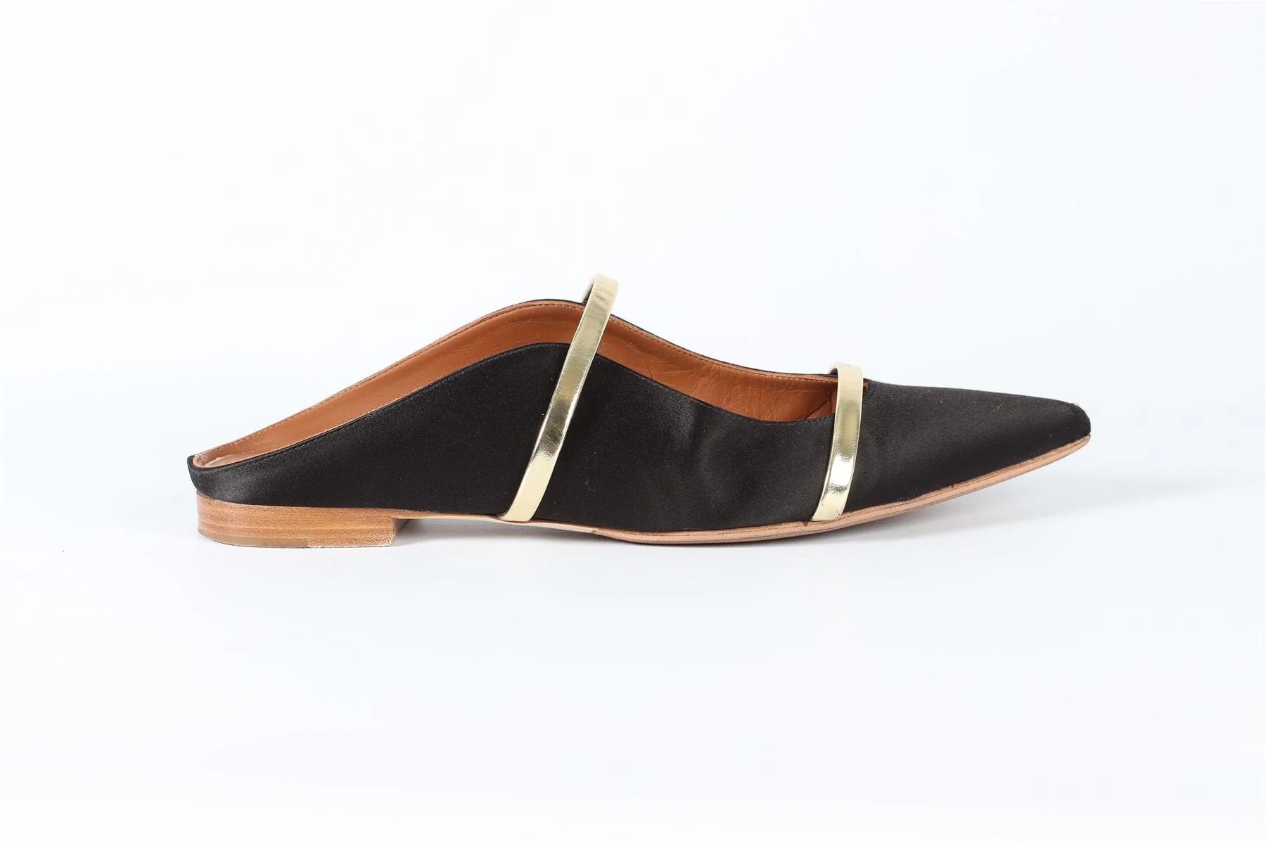 MALONE SOULIER BLACK LEATHER AND SATIN MULES EU 40 UK 7 US 10 - Image 2