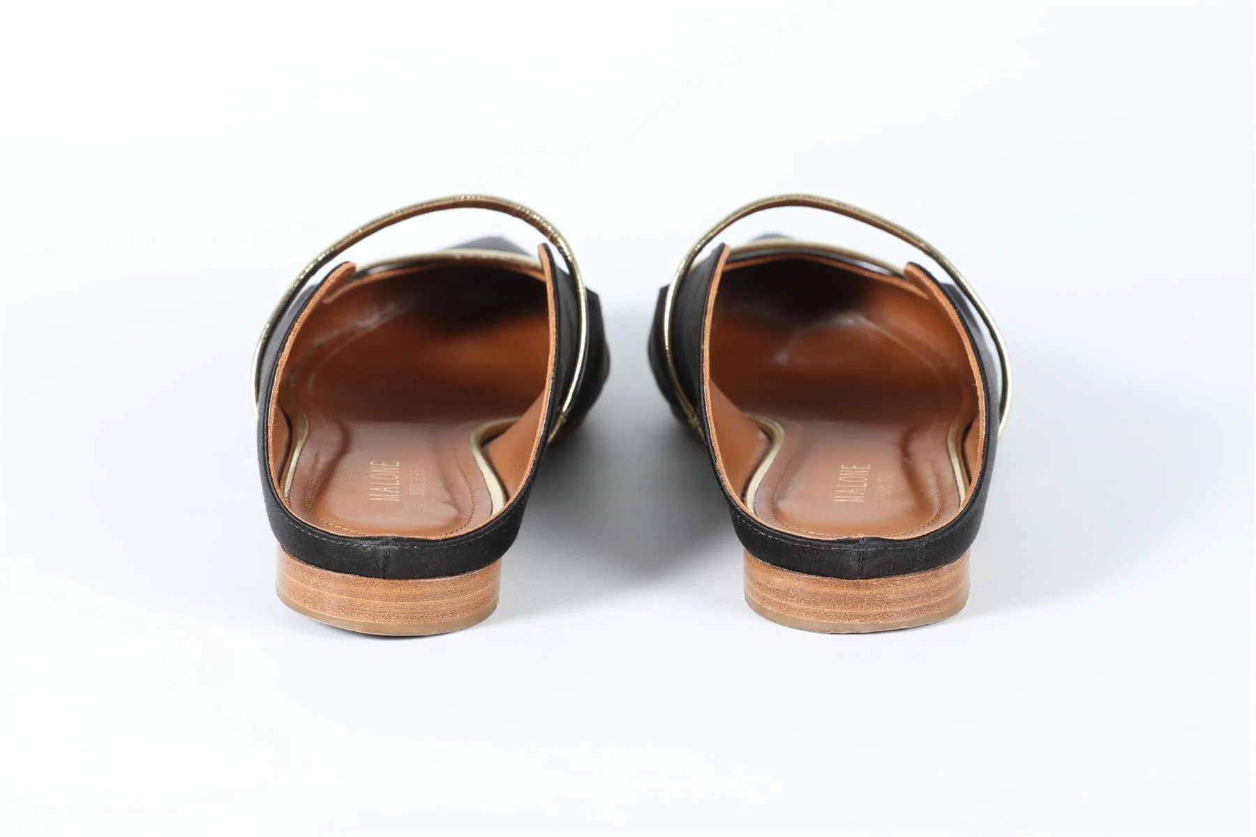 MALONE SOULIER BLACK LEATHER AND SATIN MULES EU 40 UK 7 US 10 - Image 4