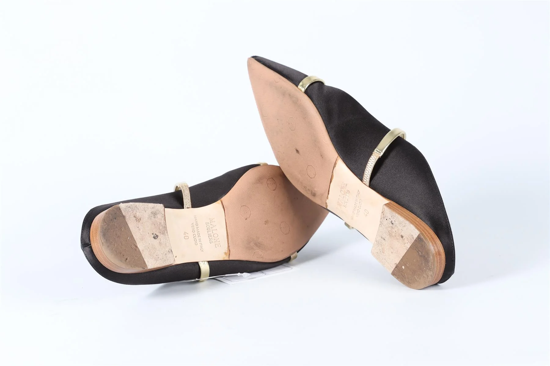 MALONE SOULIER BLACK LEATHER AND SATIN MULES EU 40 UK 7 US 10 - Image 5