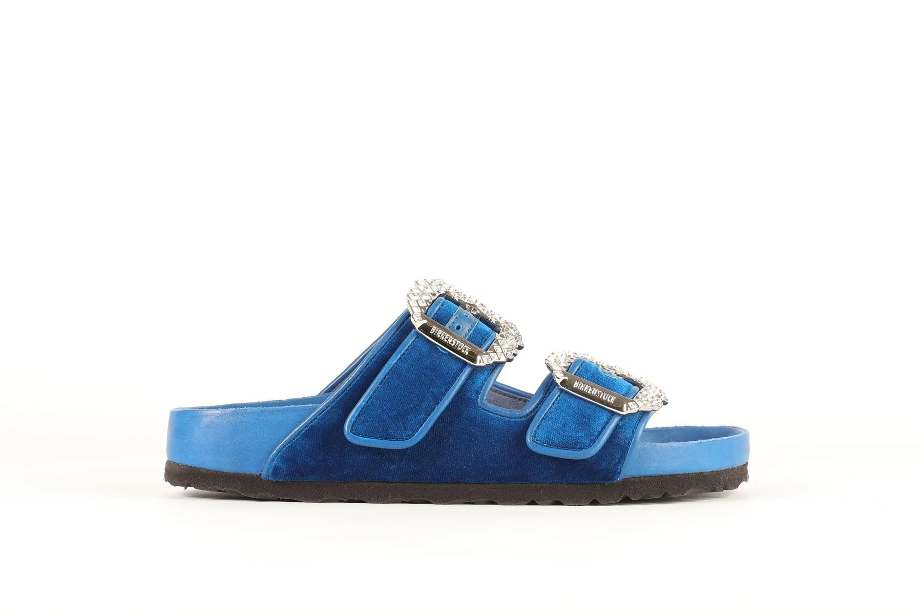 MANOLO BLAHNIK + BIRKENSTOCK BLUE VELVET SANDALS EU 38 UK 5 US 8 - Image 2