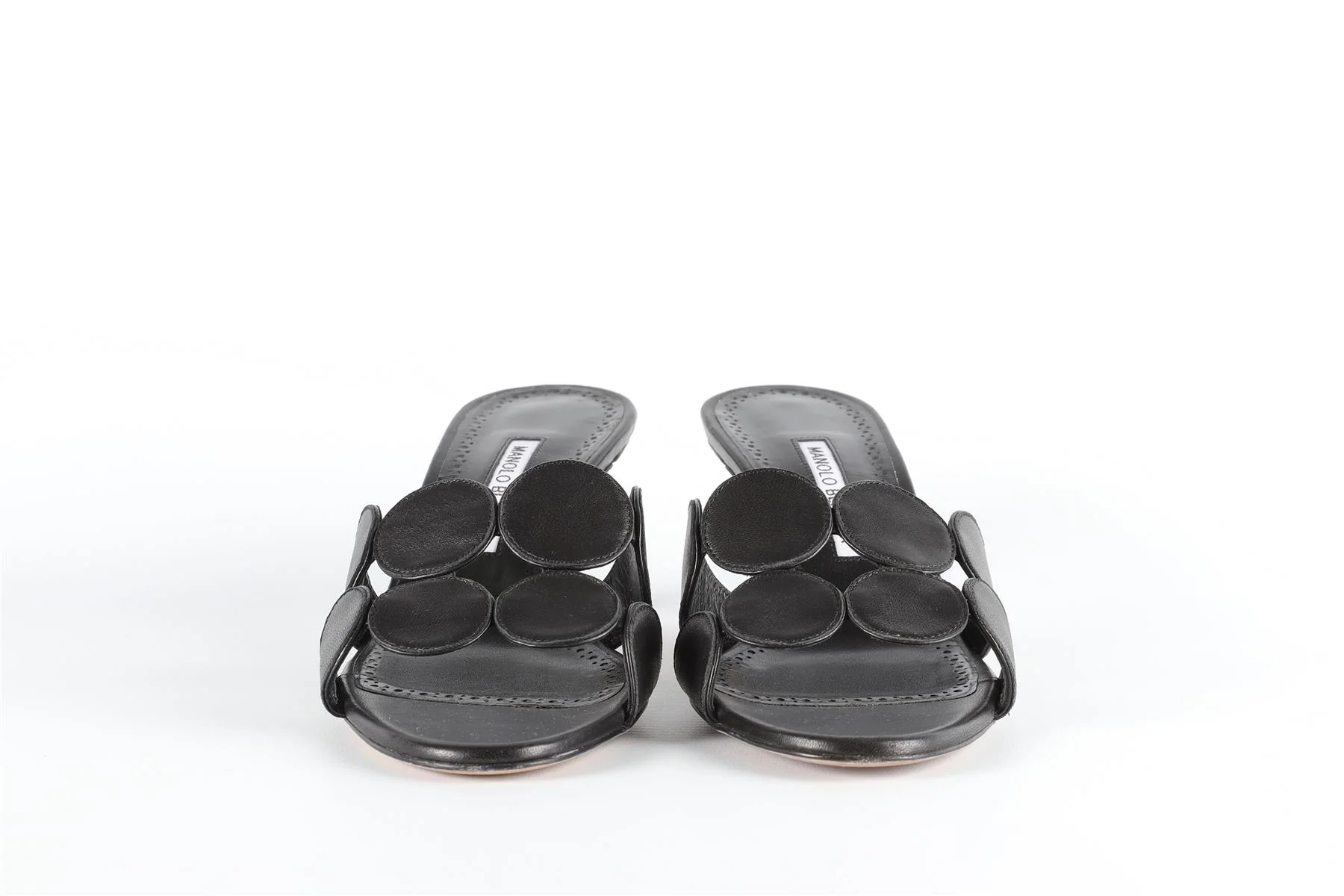 MANOLO BLAHNIK BLACK LEATHER SANDALS EU 40.5 UK 7.5 US 10.5 - Image 3