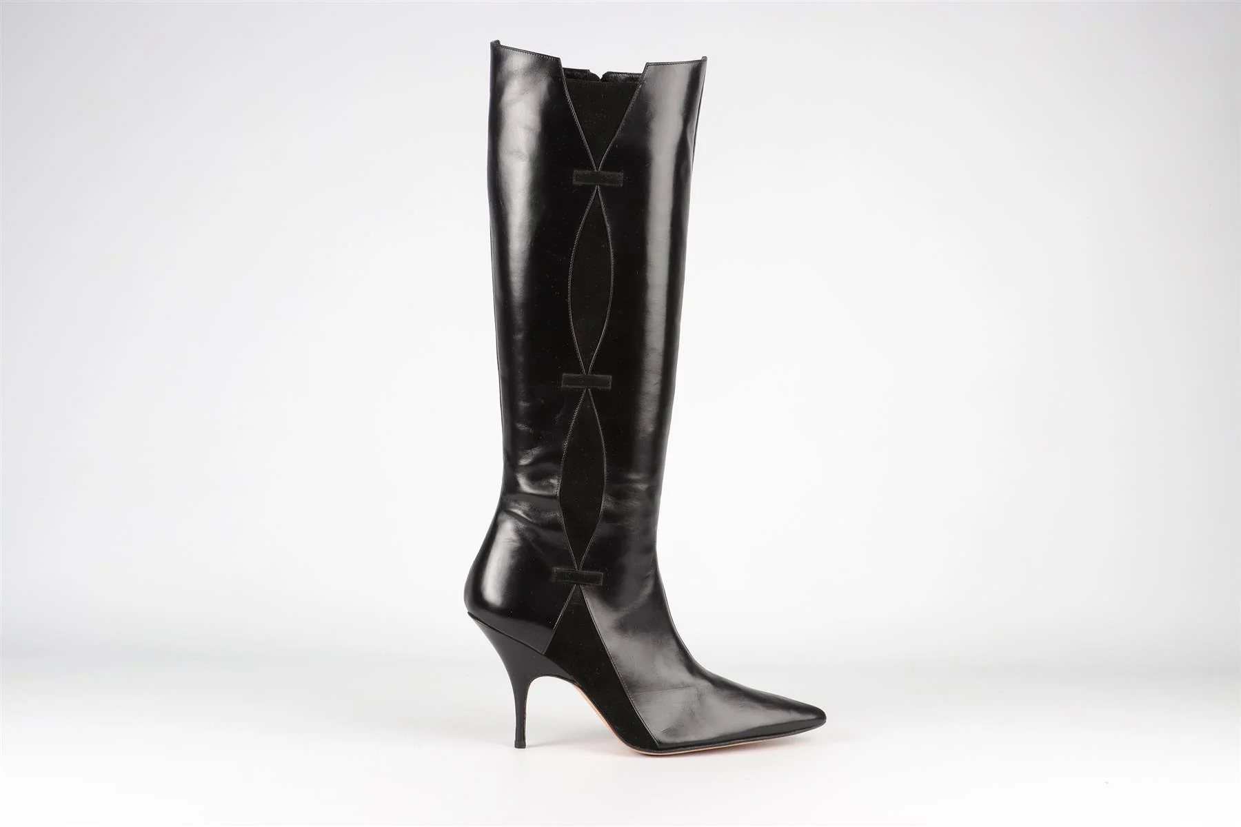 MANOLO BLAHNIK BLACK VINTAGE LEATHER KNEE HIGH BOOTS EU 38 UK 5 US 8 - Image 2