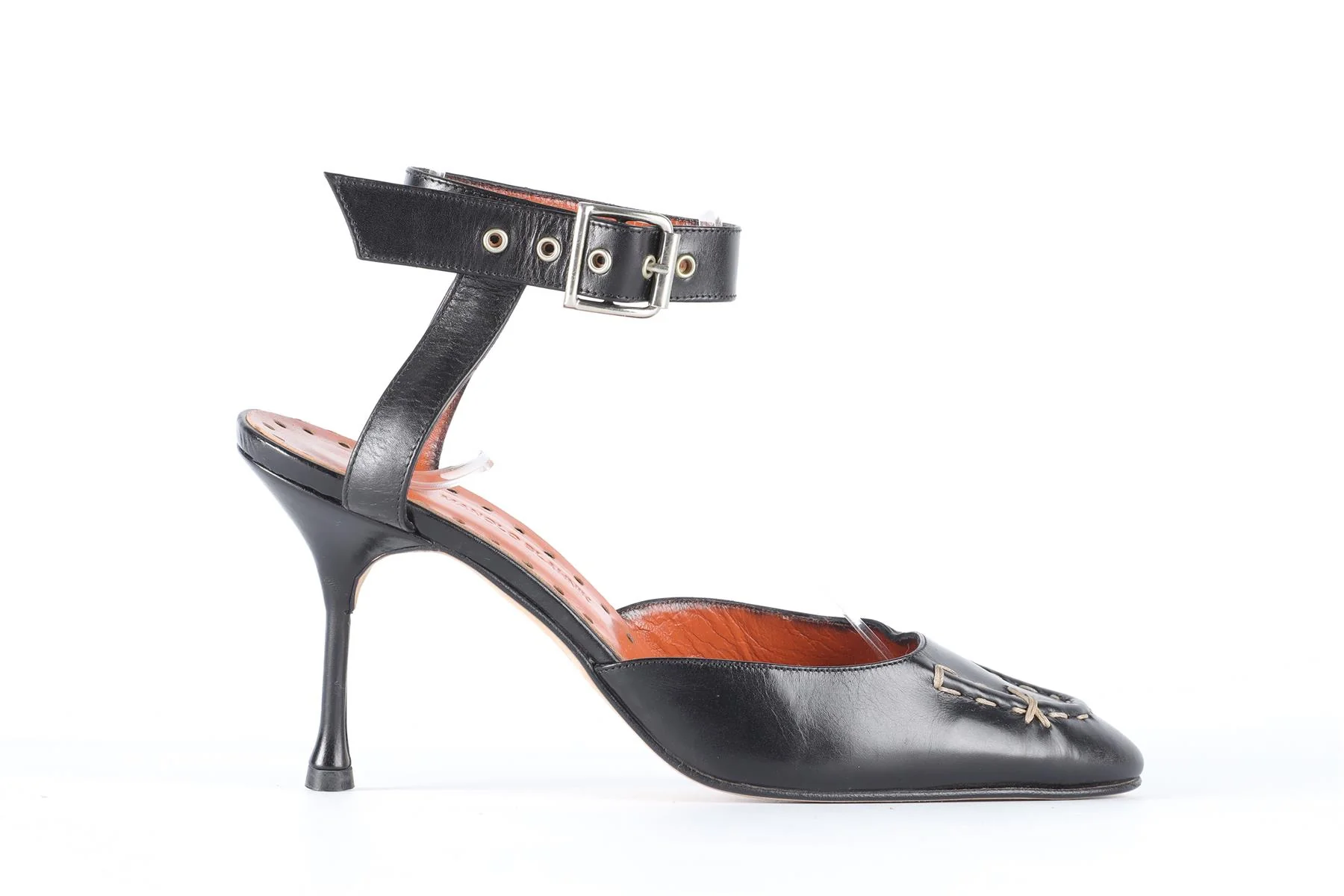 MANOLO BLAHNIK BLACK VINTAGE LEATHER PUMPS EU 37 UK 4 US 7 - Image 2