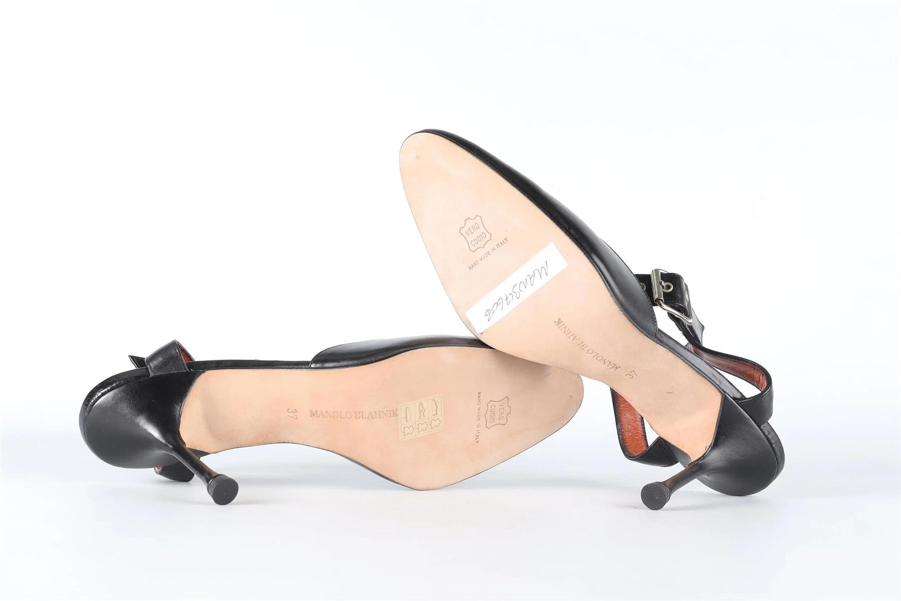 MANOLO BLAHNIK BLACK VINTAGE LEATHER PUMPS EU 37 UK 4 US 7 - Image 6