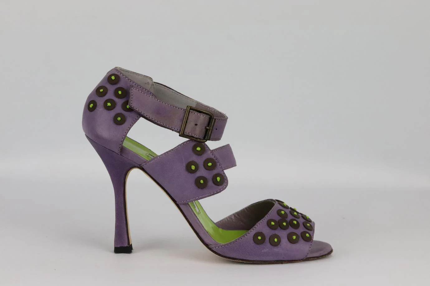 MANOLO BLAHNIK EMBELLISHED LEATHER SANDALS EU 37.5 UK 4.5 US 7.5 - Image 2