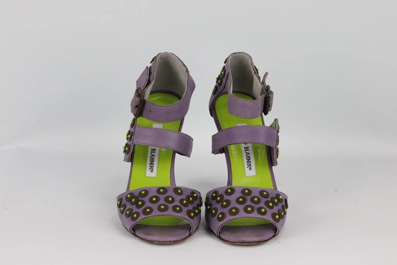 MANOLO BLAHNIK EMBELLISHED LEATHER SANDALS EU 37.5 UK 4.5 US 7.5 - Image 3