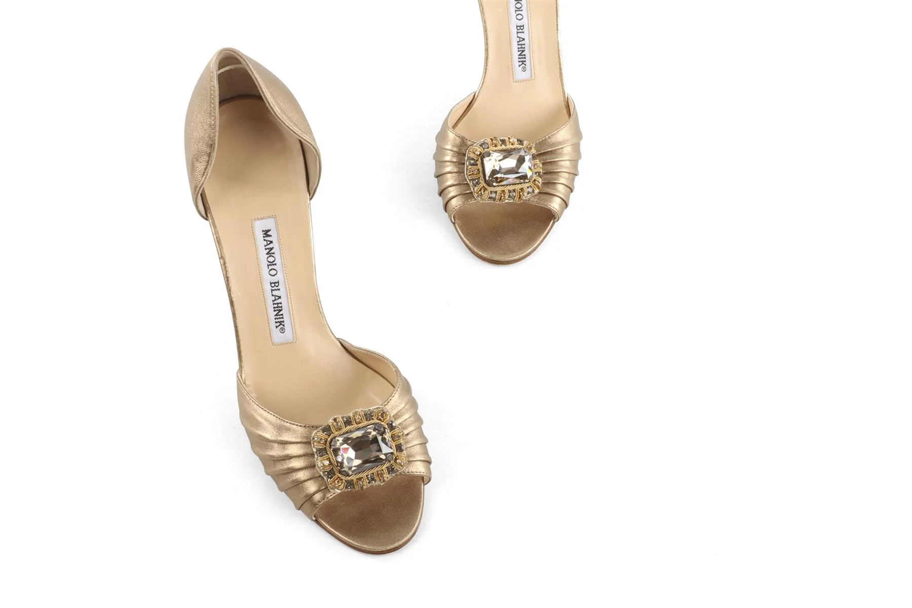 MANOLO BLAHNIK GOLD LEATHER SANDALS EU 37.5 UK 4.5 US 7.5 - Image 4
