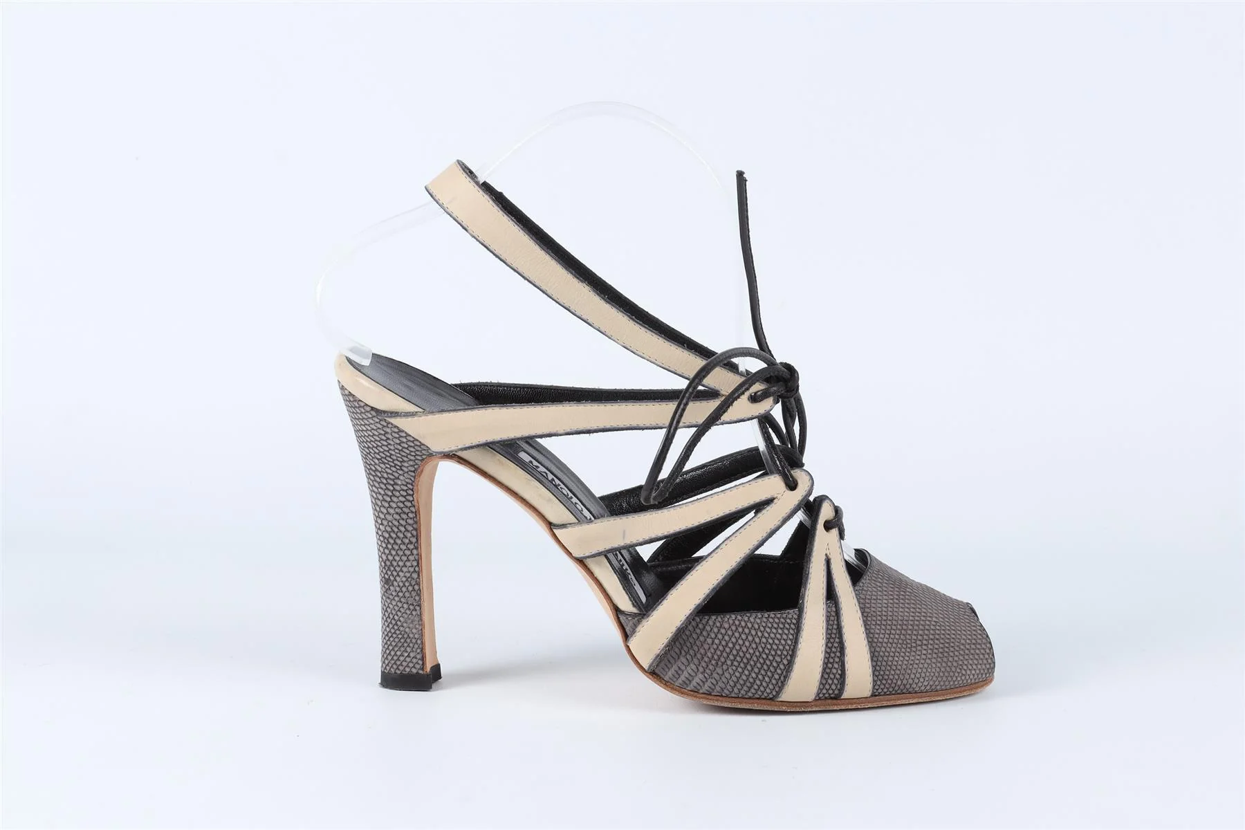 MANOLO BLAHNIK GREY LEATHER SANDALS EU 38 UK 5 US 8 - Image 2