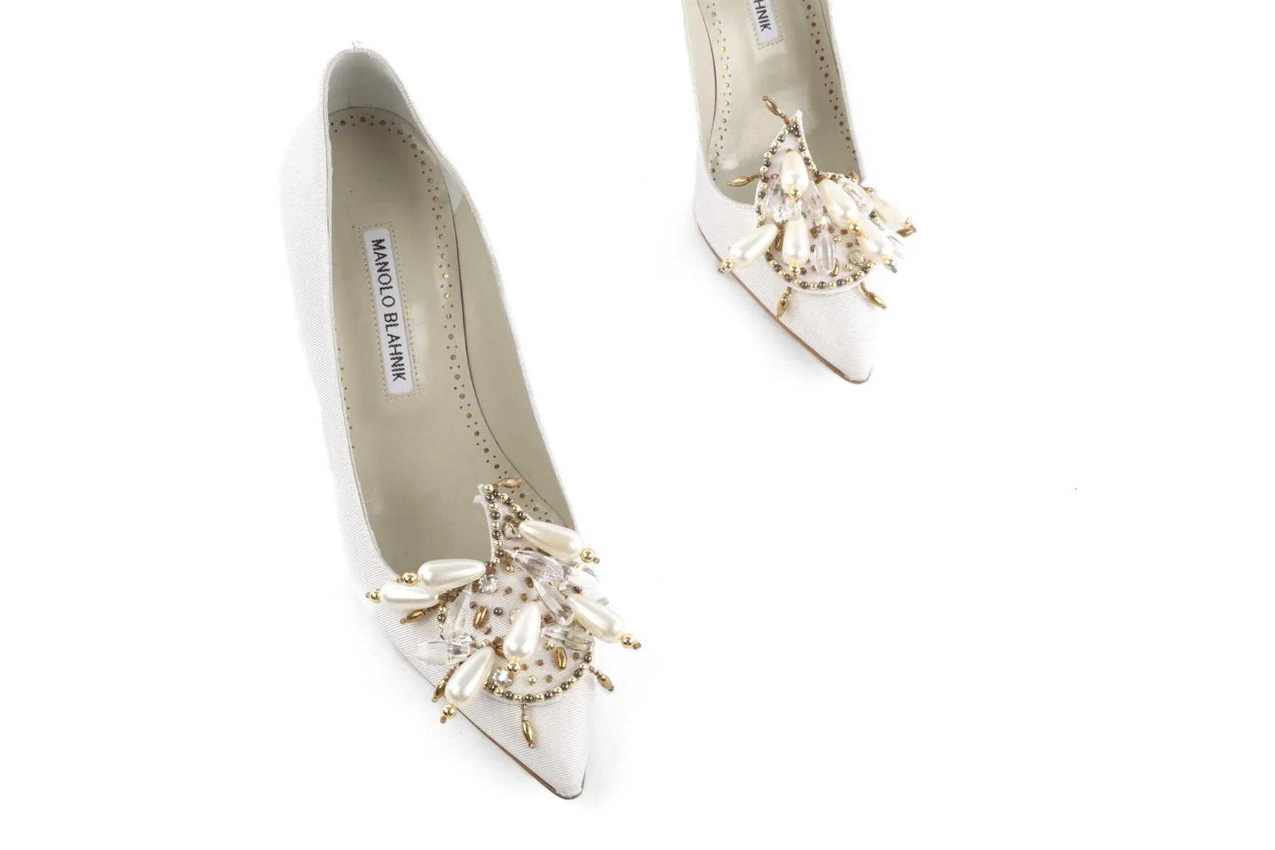 MANOLO BLAHNIK IVORY GROSGRAIN PUMPS EU 37.5 UK 4.5 US 7.5 - Image 4