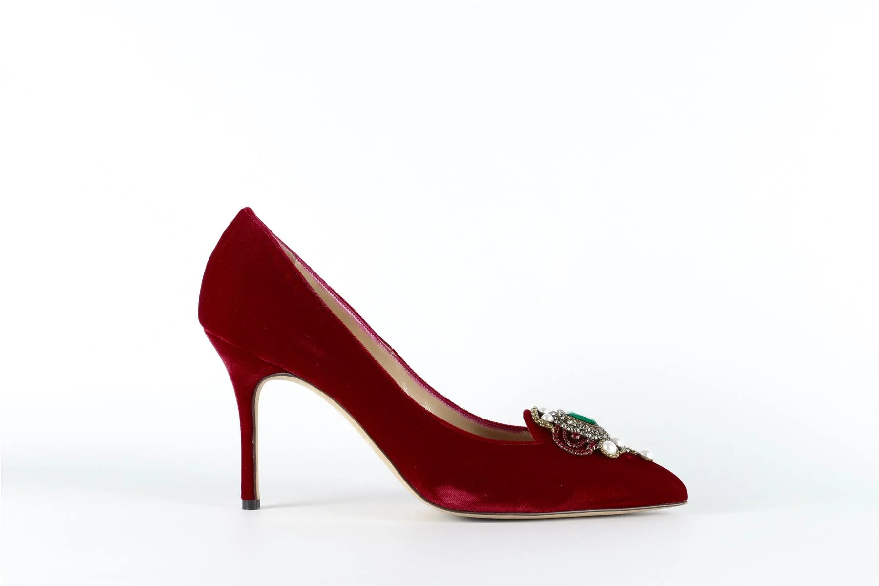 MANOLO BLAHNIK RED CRYSTAL AND VELVET PUMPS EU 38.5 UK 5.5 US 8.5 - Image 2