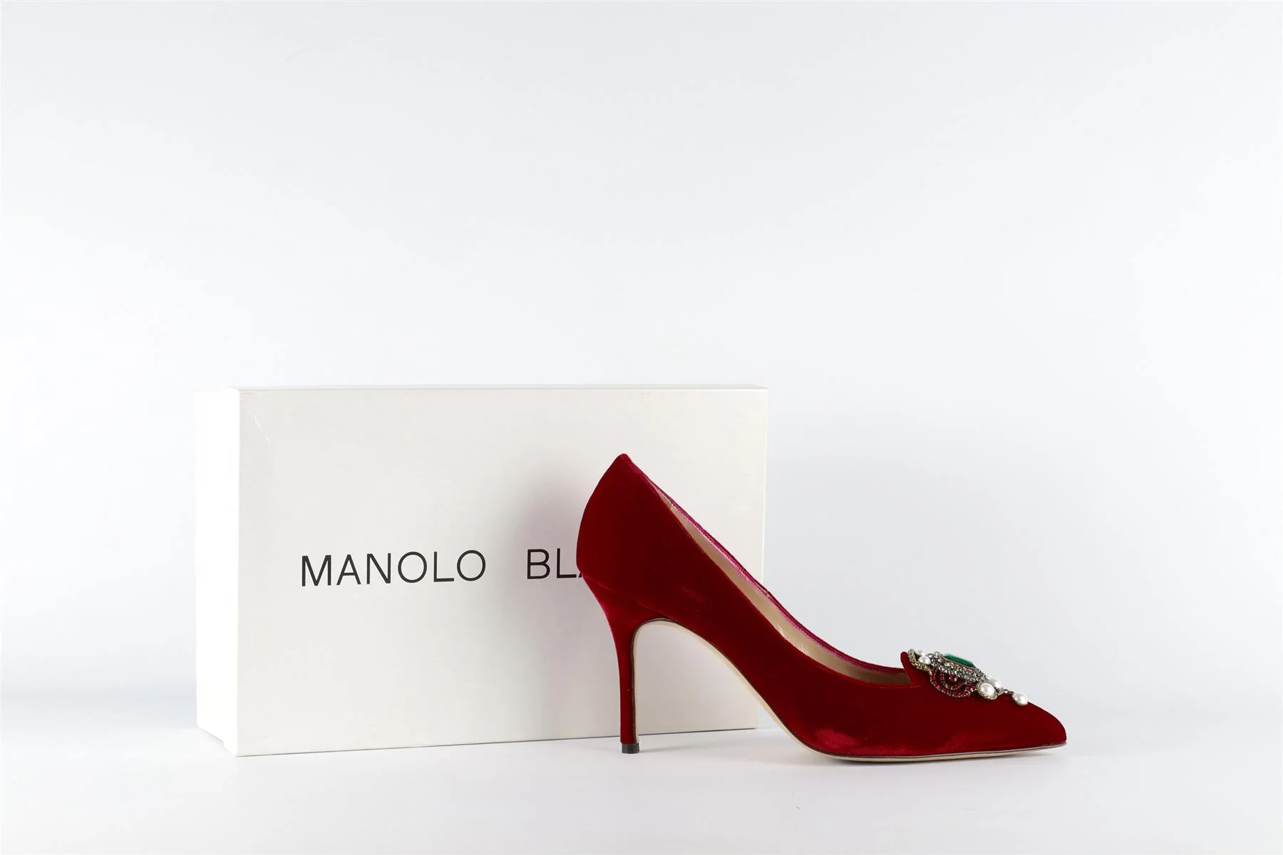 MANOLO BLAHNIK RED CRYSTAL AND VELVET PUMPS EU 38.5 UK 5.5 US 8.5 - Image 7
