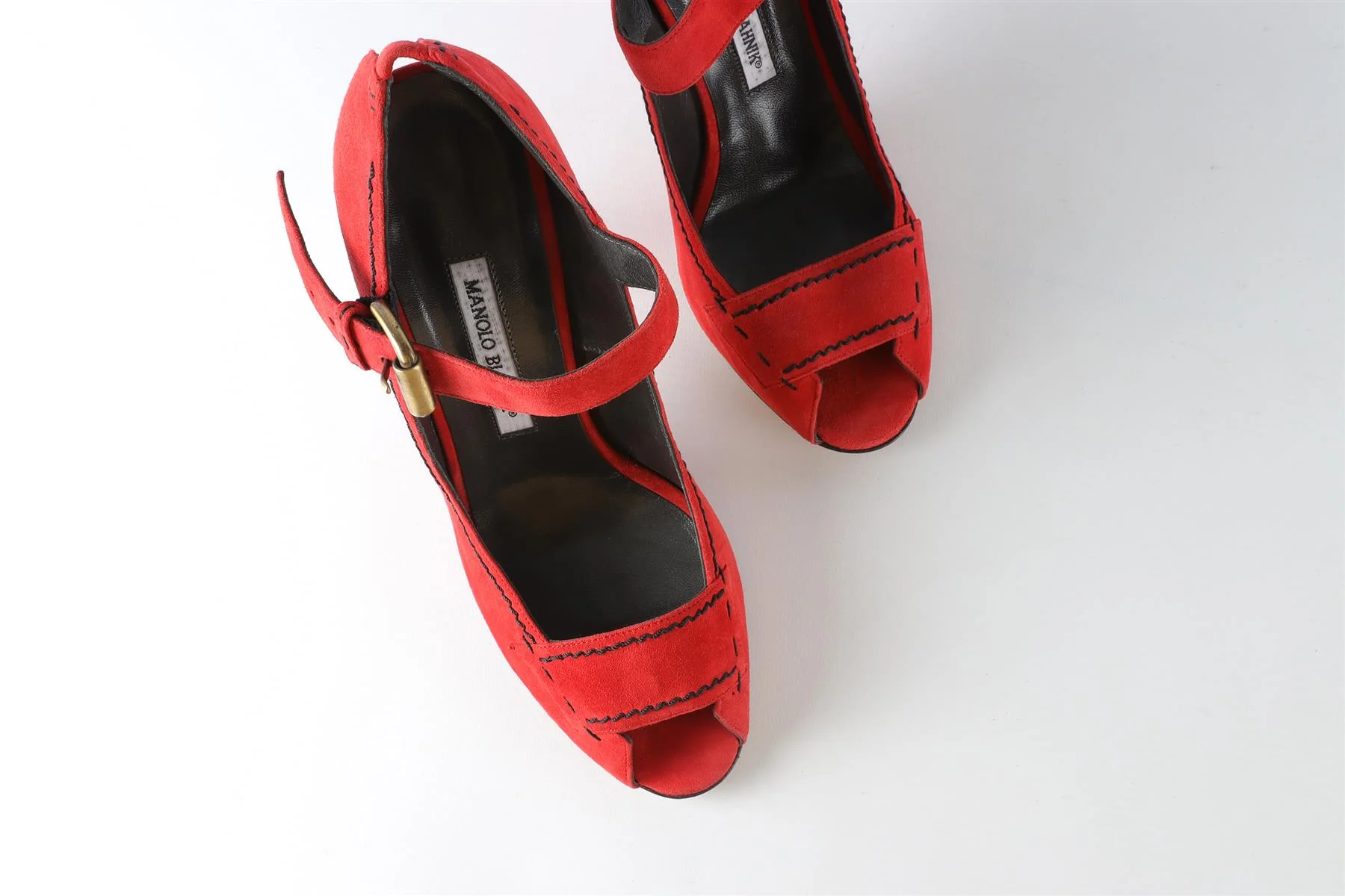 MANOLO BLAHNIK RED SUEDE PUMPS EU 39.5 UK 6.5 US 9.5 - Image 4