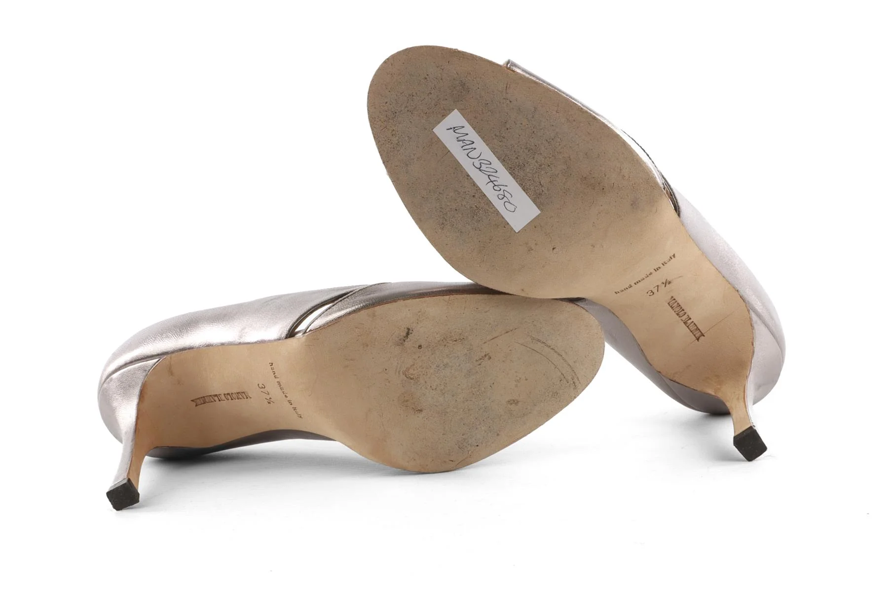 MANOLO BLAHNIK SILVER LEATHER SANDALS EU 37.5 UK 4.5 US 7.5 - Image 6