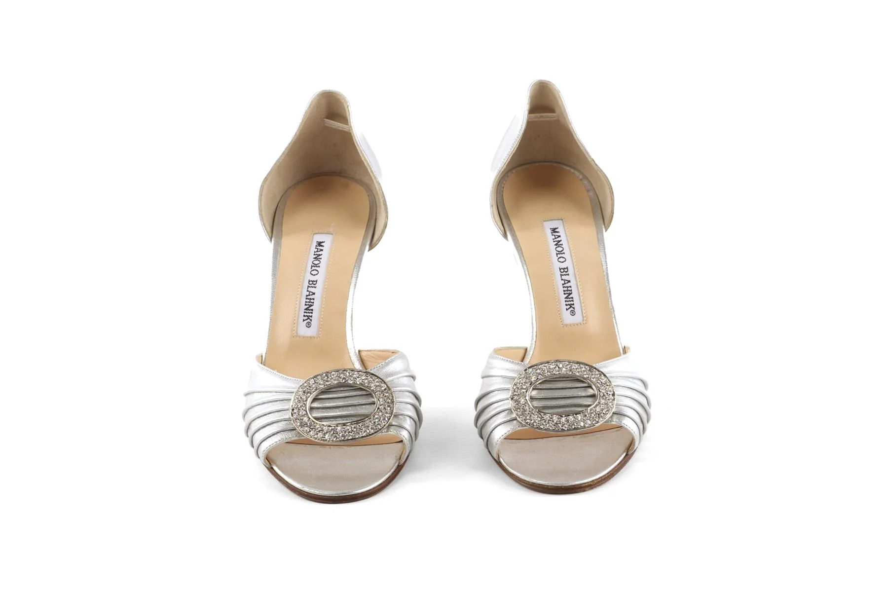 MANOLO BLAHNIK SILVER LEATHER SANDALS EU 37 UK 4 US 7 - Image 3