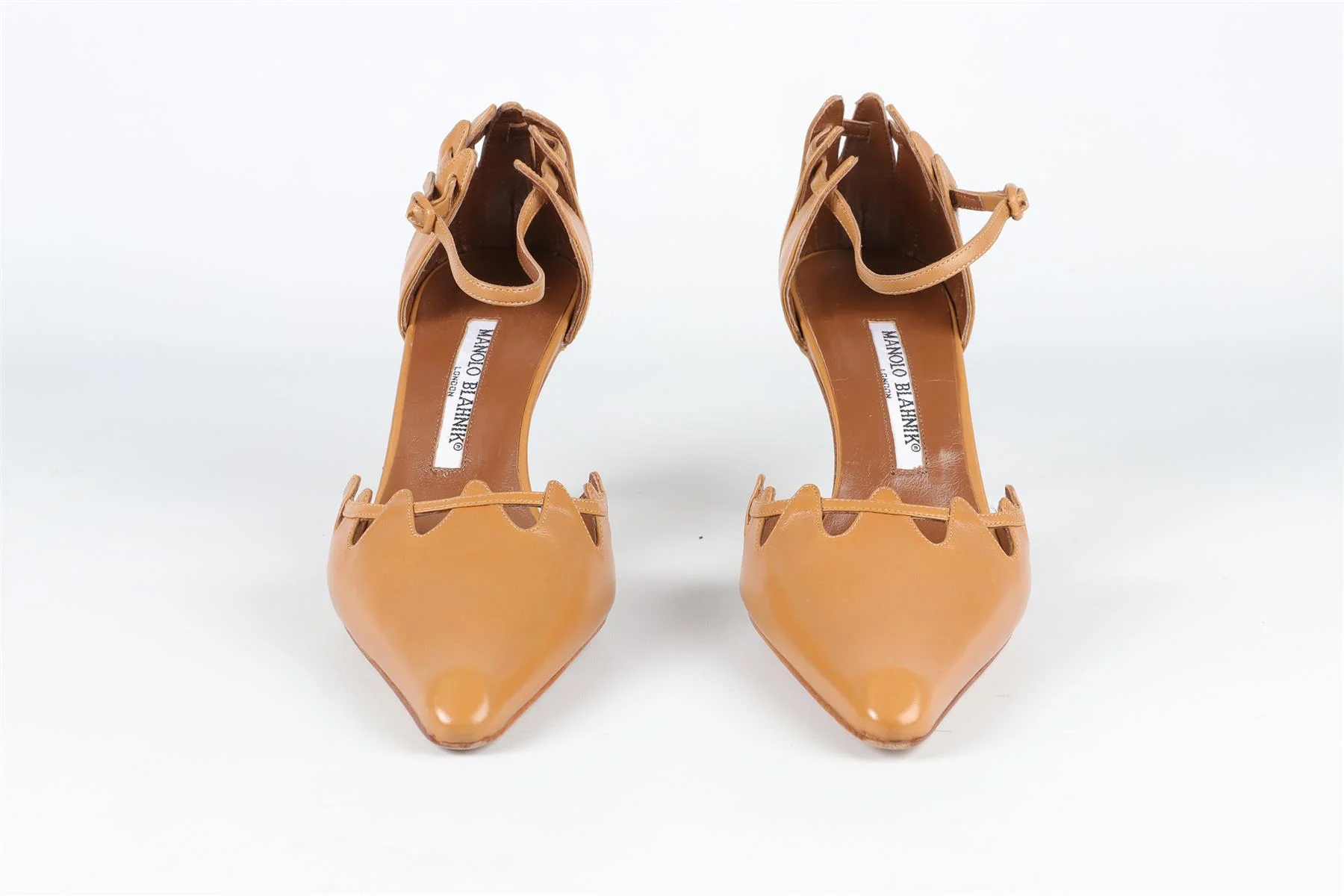 MANOLO BLAHNIK TAN VINTAGE LEATHER PUMPS EU 37.5 UK 4.5 US 7.5 - Image 3