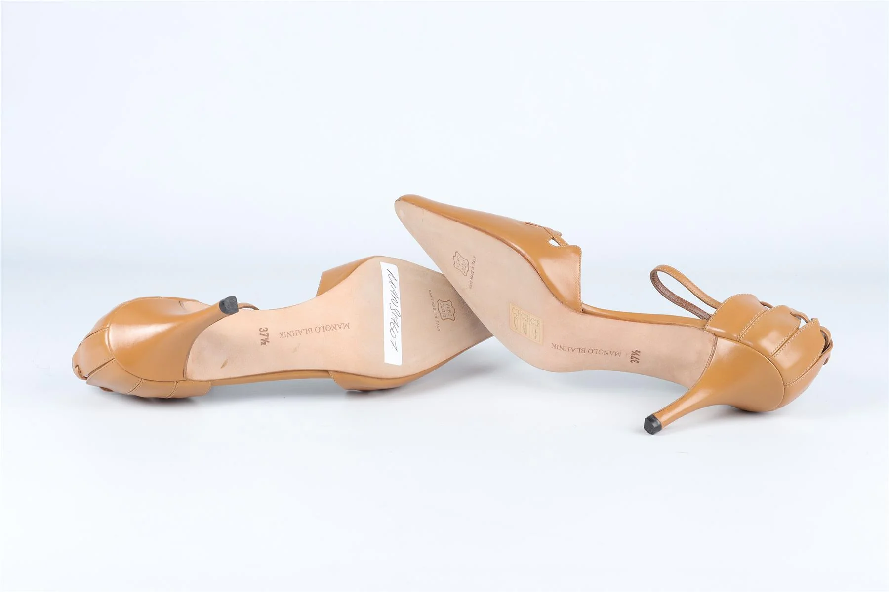 MANOLO BLAHNIK TAN VINTAGE LEATHER PUMPS EU 37.5 UK 4.5 US 7.5 - Image 6