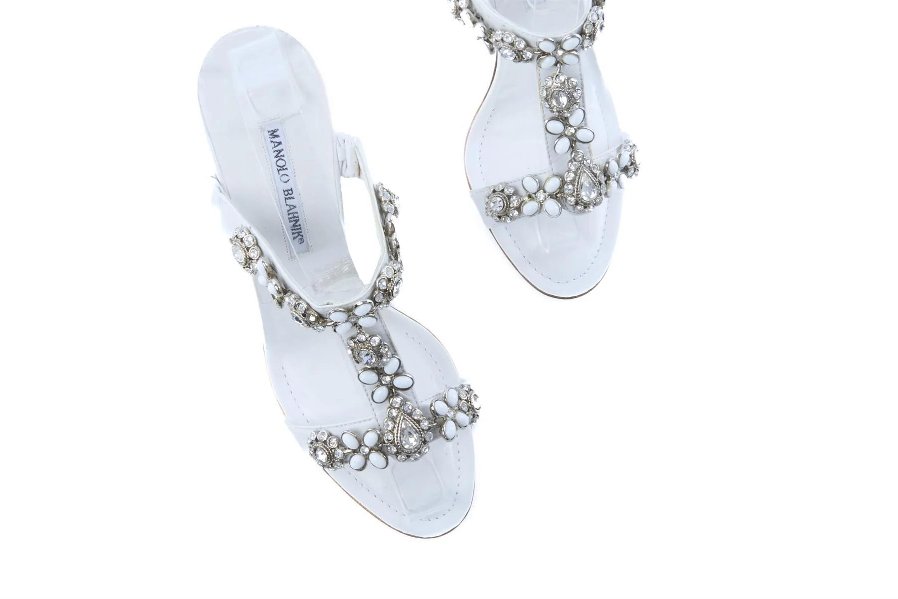 MANOLO BLAHNIK WHITE LEATHER MULES EU 37.5 UK 4.5 US 7.5 - Image 4