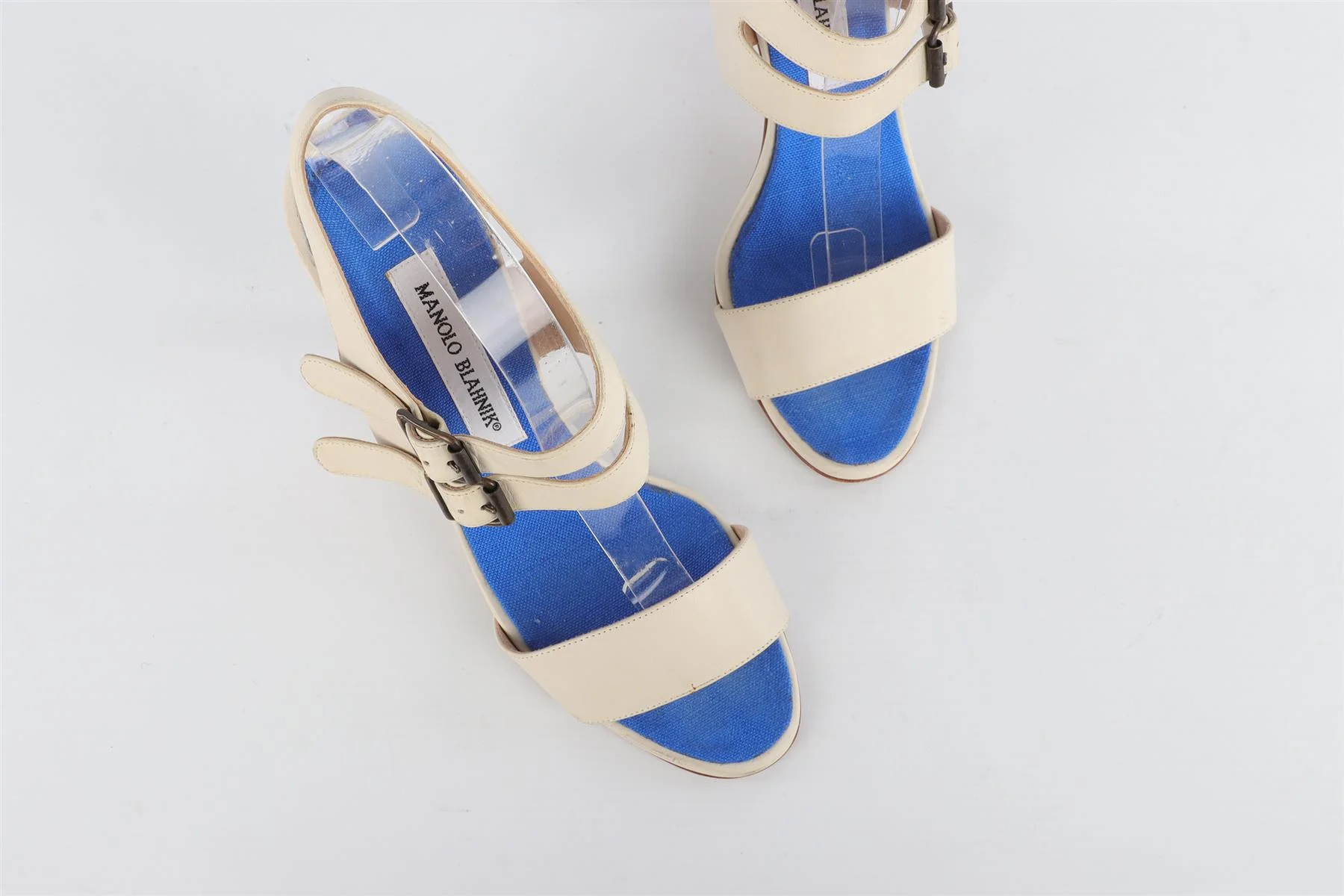MANOLO BLAHNIK WHITE LEATHER SANDALS EU 38 UK 5 US 8 - Image 4