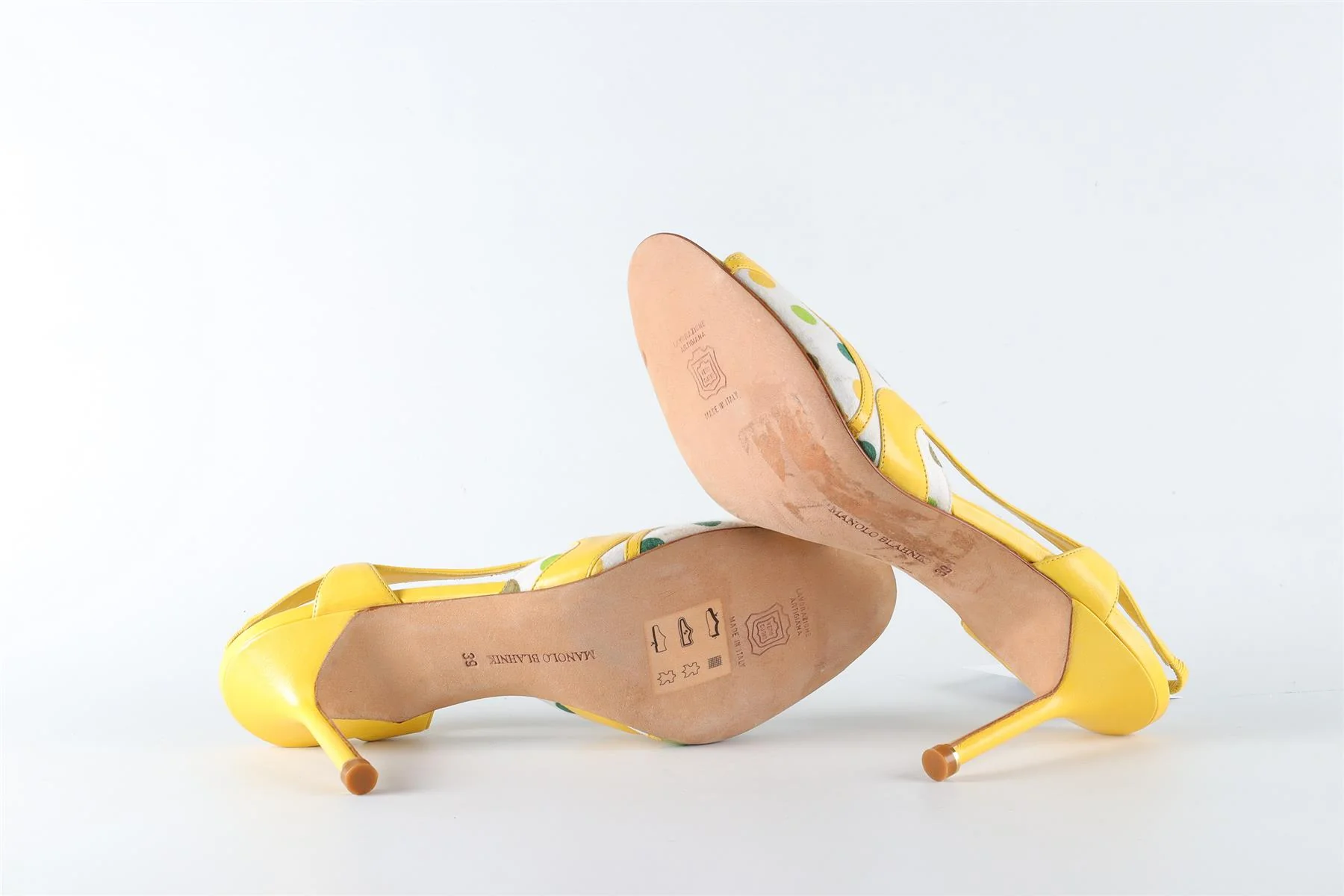 MANOLO BLAHNIK YELLOW LEATHER SLINGBACK SANDALS EU 39 UK 6 US 9 - Image 6