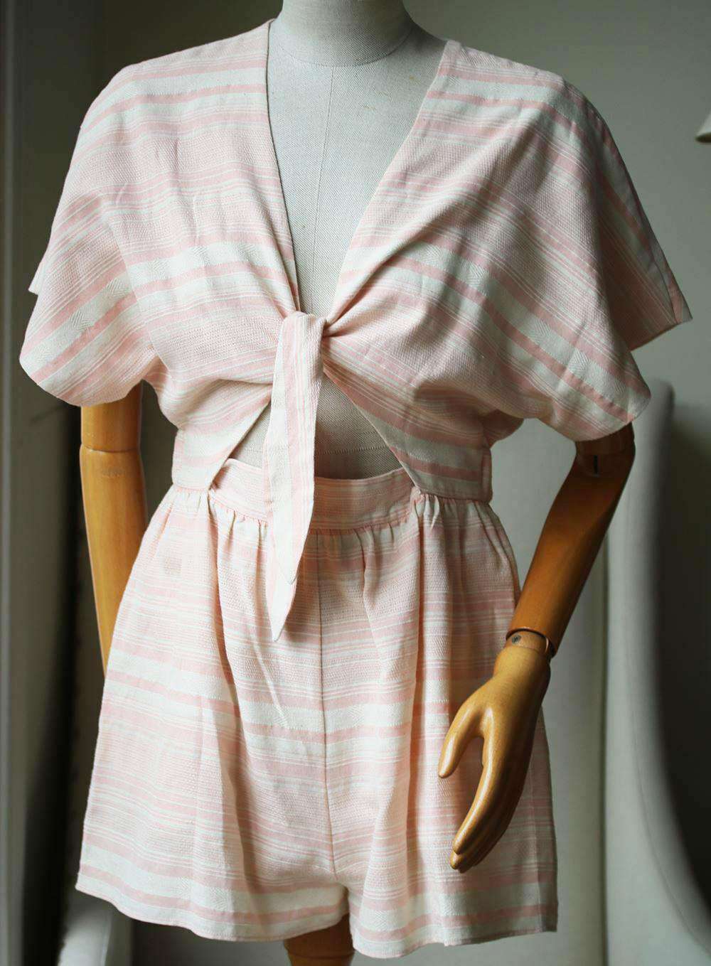 MARA HOFFMAN TIE FRONT STRIPE PLAYSUIT MEDIUM - Image 2
