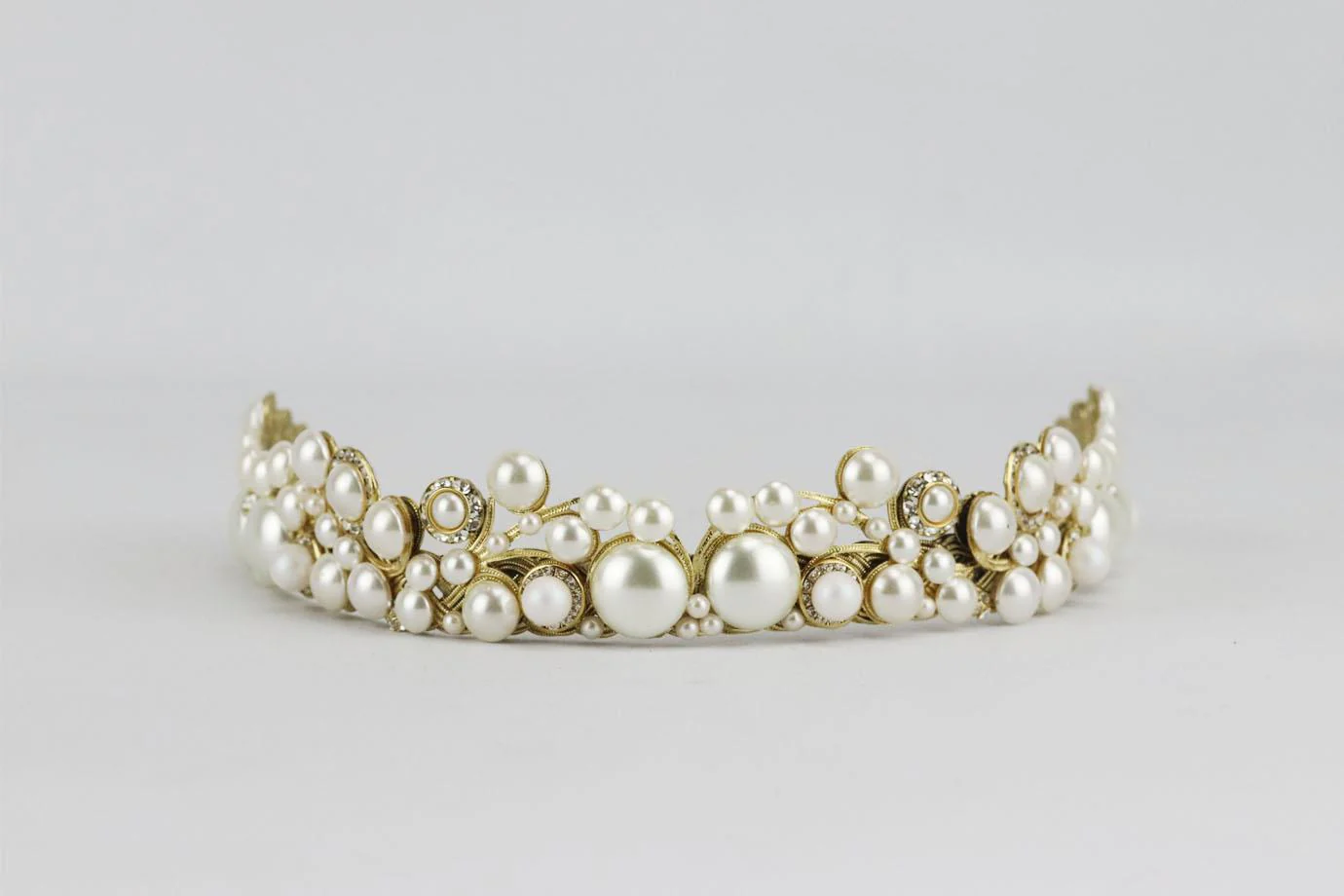 MARIA ELENA GOLD TONE FAUX PEARL AND CRYSTAL BRIDAL HEADBAND - Image 2