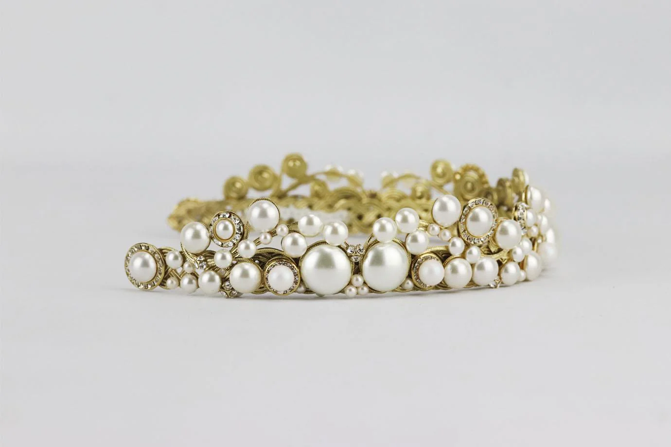 MARIA ELENA GOLD TONE FAUX PEARL AND CRYSTAL BRIDAL HEADBAND - Image 3