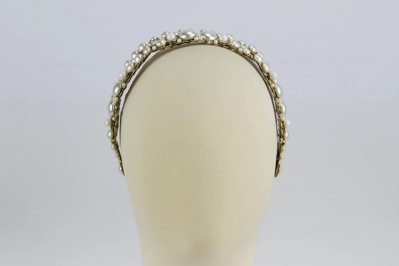 MARIA ELENA GOLD TONE FAUX PEARL AND CRYSTAL BRIDAL HEADBAND - Image 8